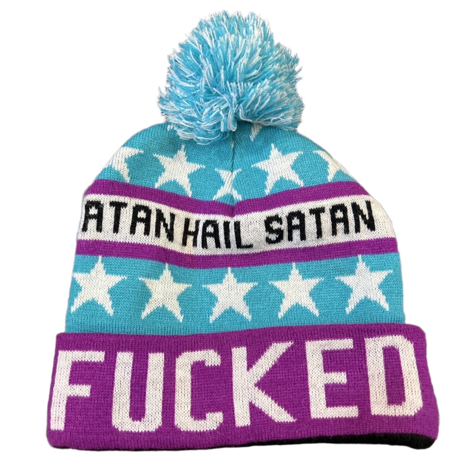 KillStar Pom Beanie Hat "Hail Satan, Totally F*cked" ONE SIZE