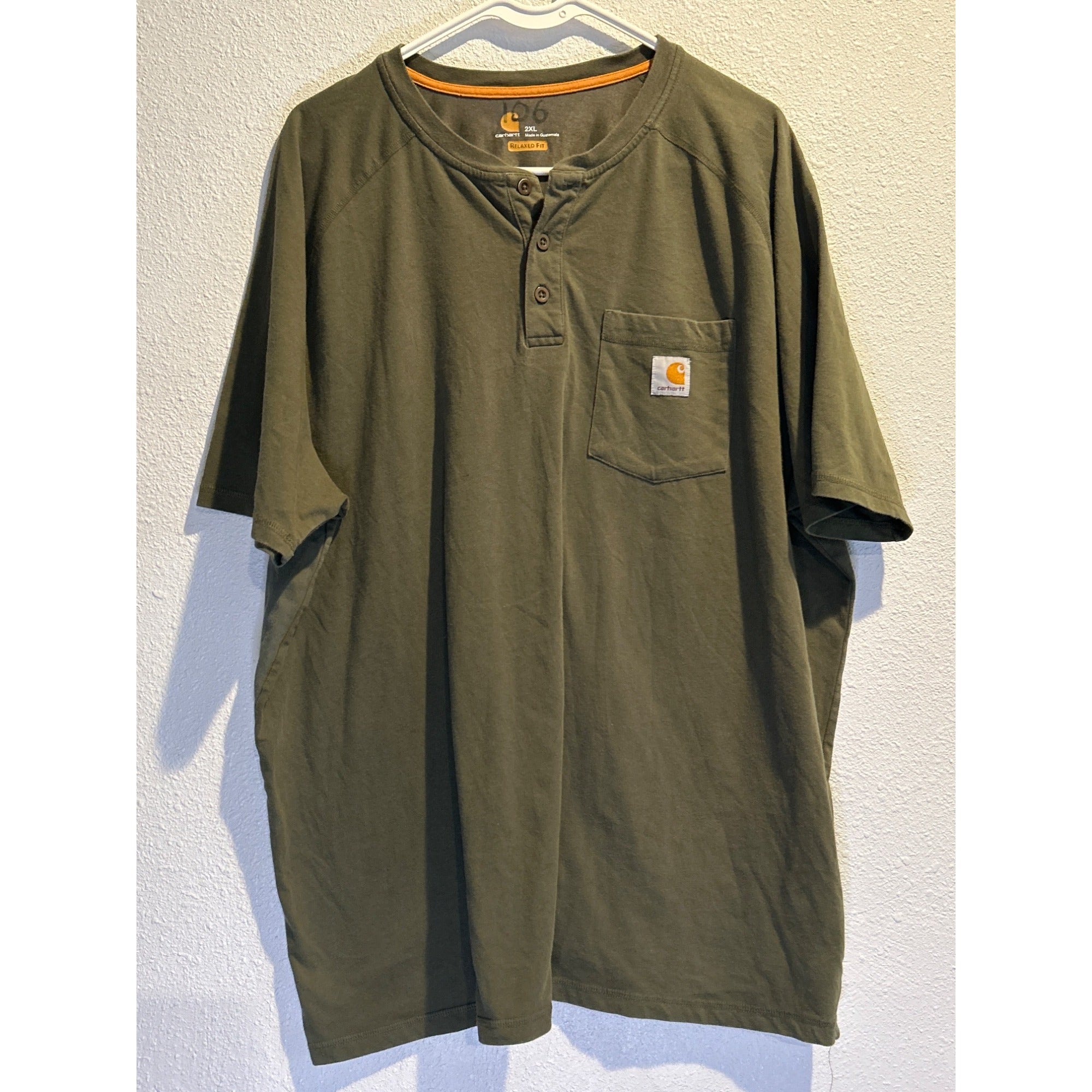 Carhartt (Mens 2XL) Force Henley Work Shirt Short Sleeve Army Green