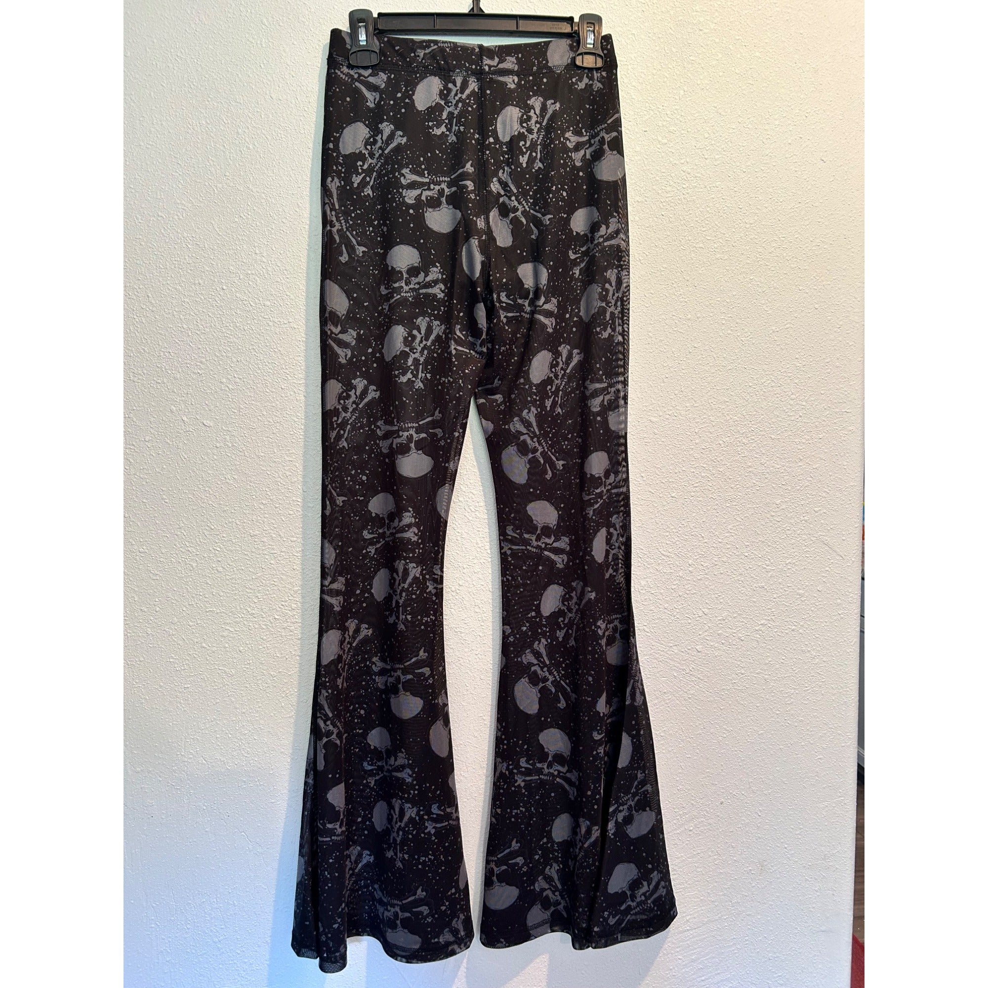 Killstar "SIDESHOW" Skull SMALL Sheer Flares Pants Lounge BLACK