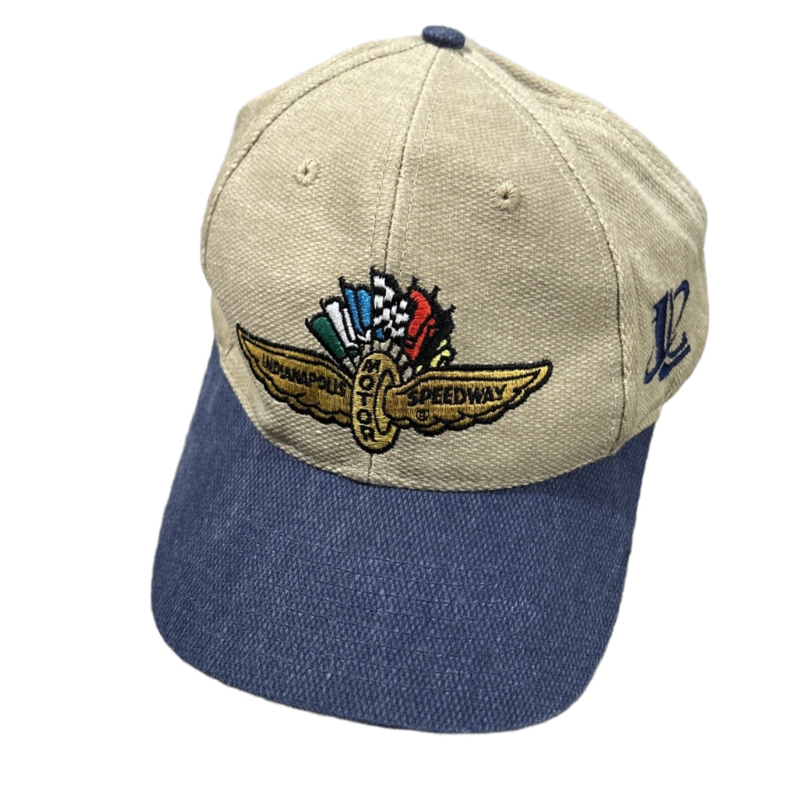 LOGO ATHLETIC Indianapolis 500 Embroidered Khaki Hat Cap Adjustable VTG