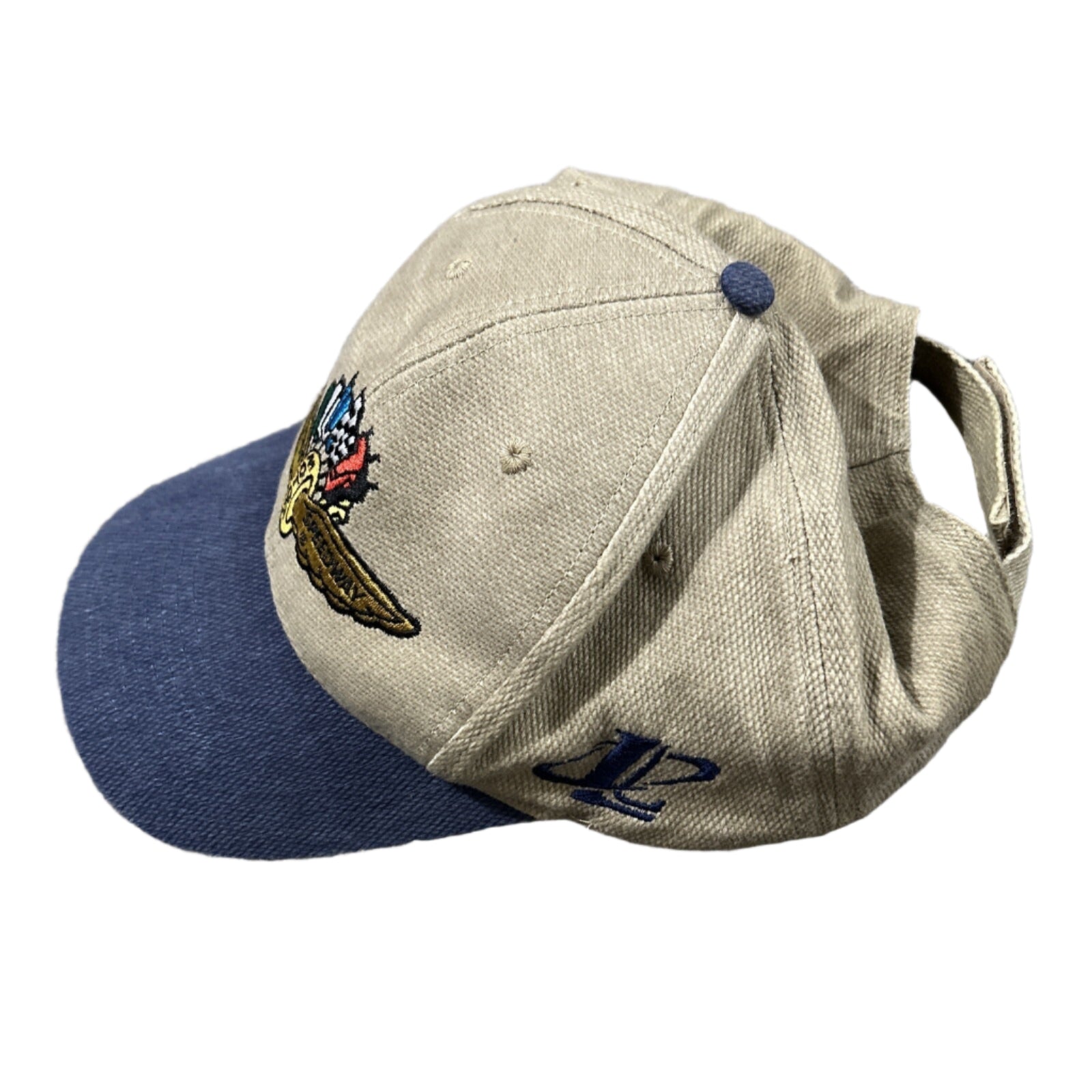 LOGO ATHLETIC Indianapolis 500 Embroidered Khaki Hat Cap Adjustable VTG