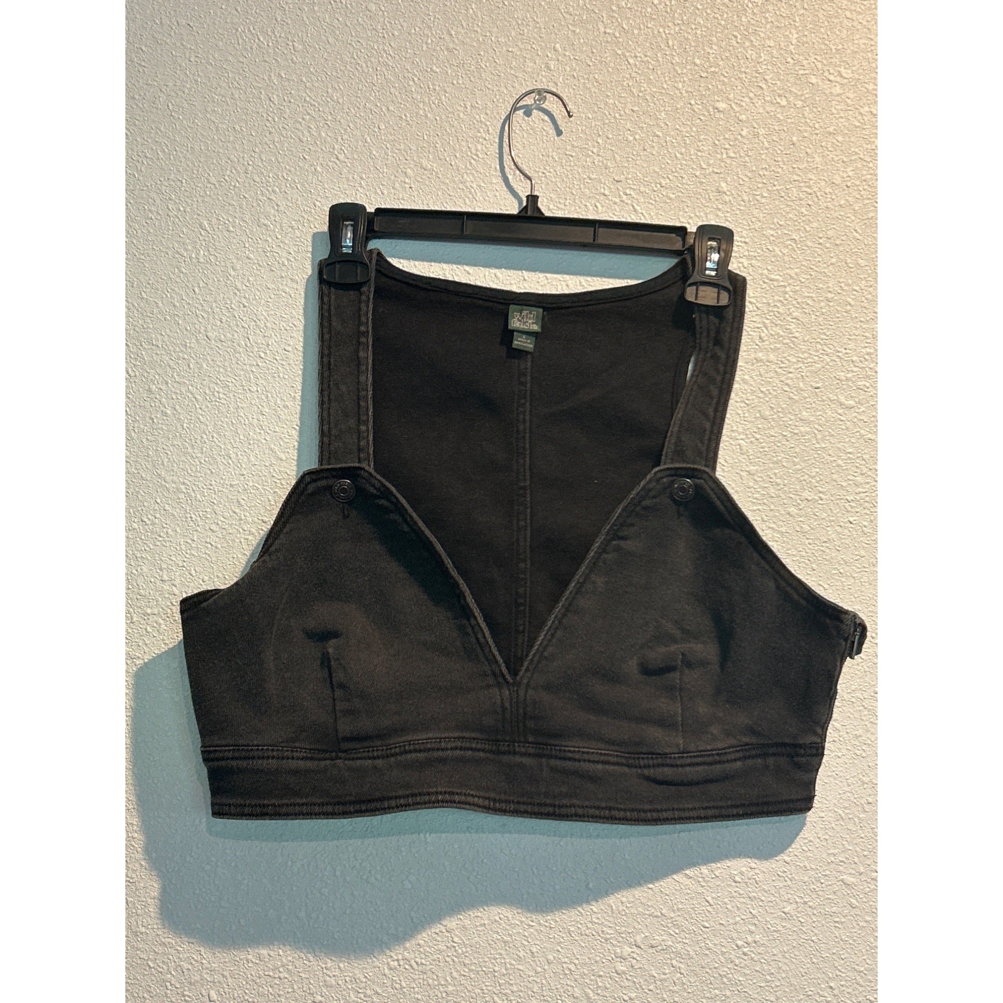 Wild Fable Cropped Denim Vest Black Bra Black Wash LARGE
