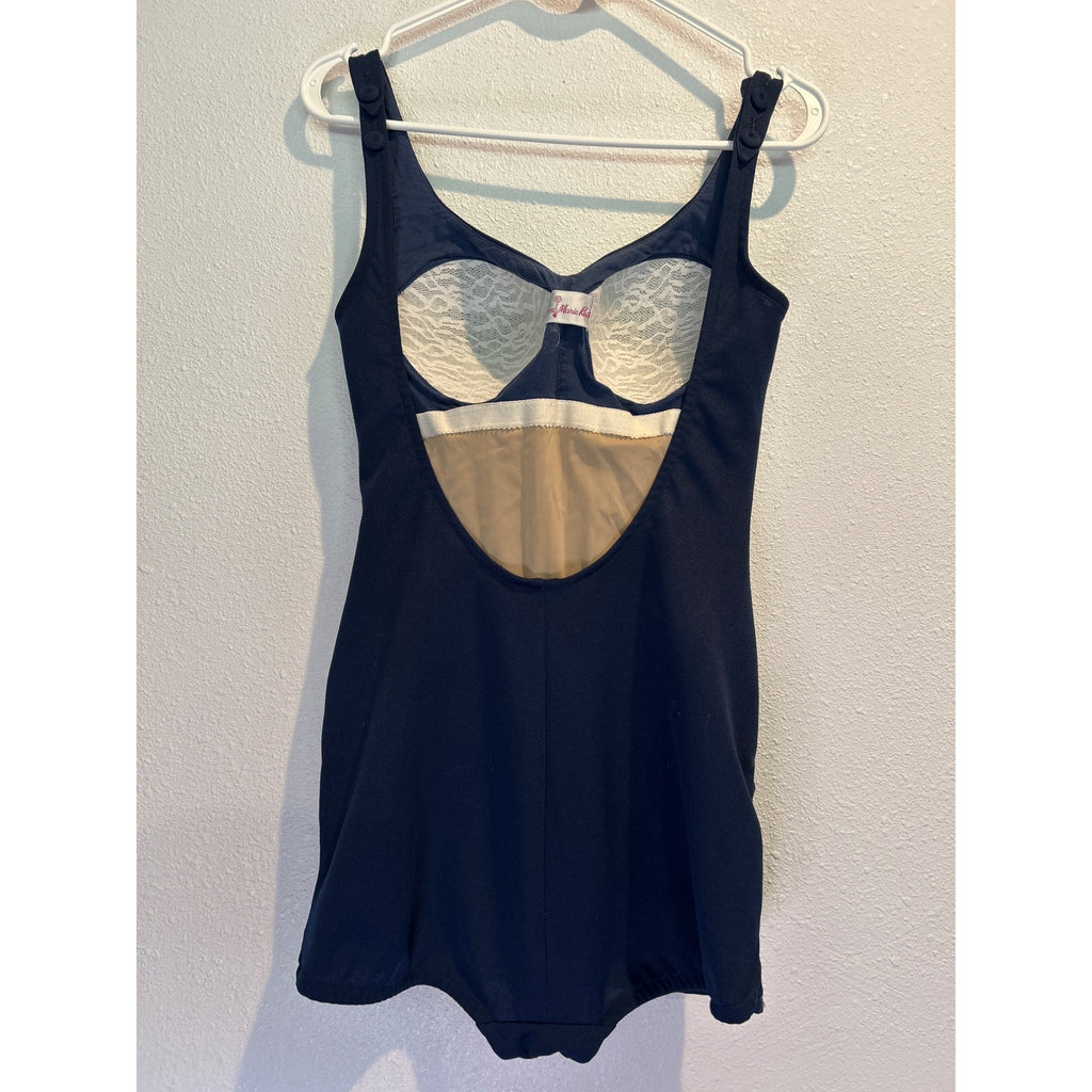 1950s Rose Marie Reid One Piece Swimsuit Dress Navy Pinup