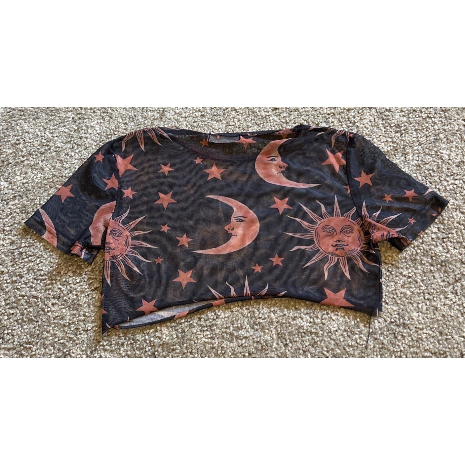 ROMWE Sheer Mesh CROP TOP (SMALL) Celestial  Sun Moon Witchy