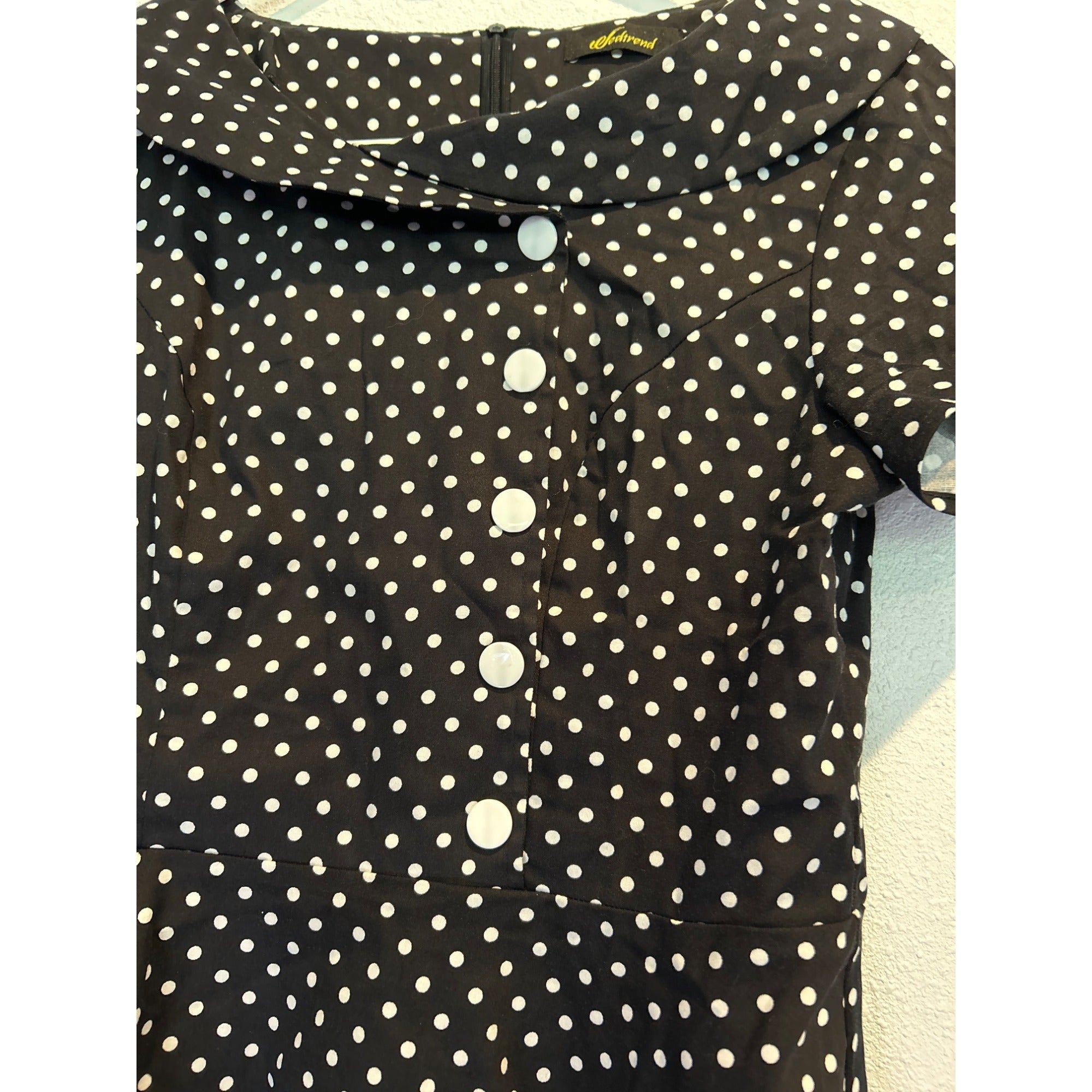 Wedtrend Polka Dot Collared 1950s Retro PIN UP Dress Rockabilly (Medium)