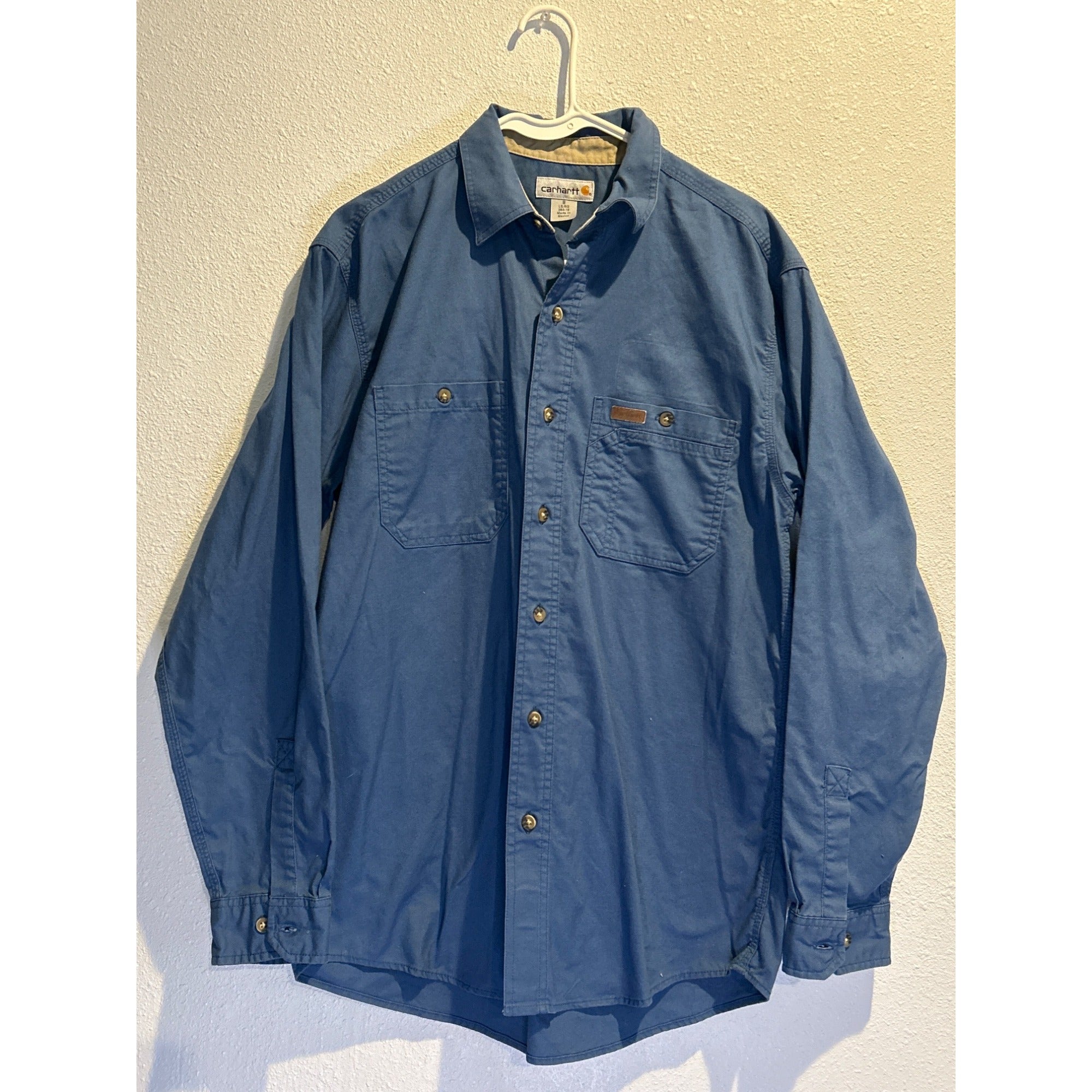 Carhartt (Mens MEDIUM) Work Shirt Button Up Long Sleeve Blue 384-19