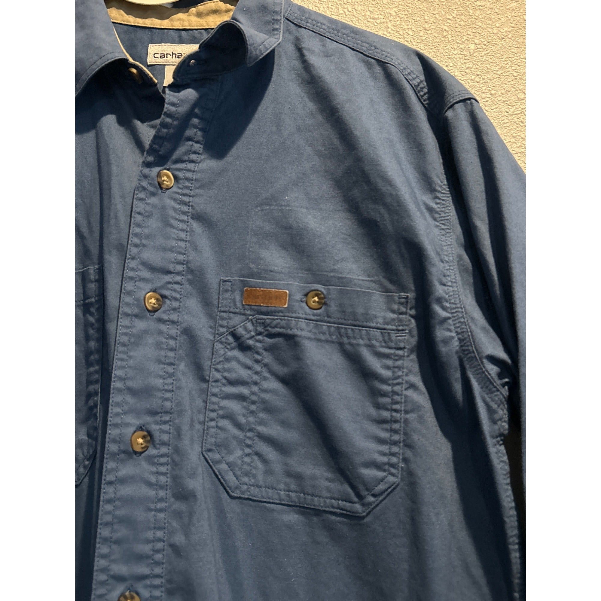 Carhartt (Mens MEDIUM) Work Shirt Button Up Long Sleeve Blue 384-19