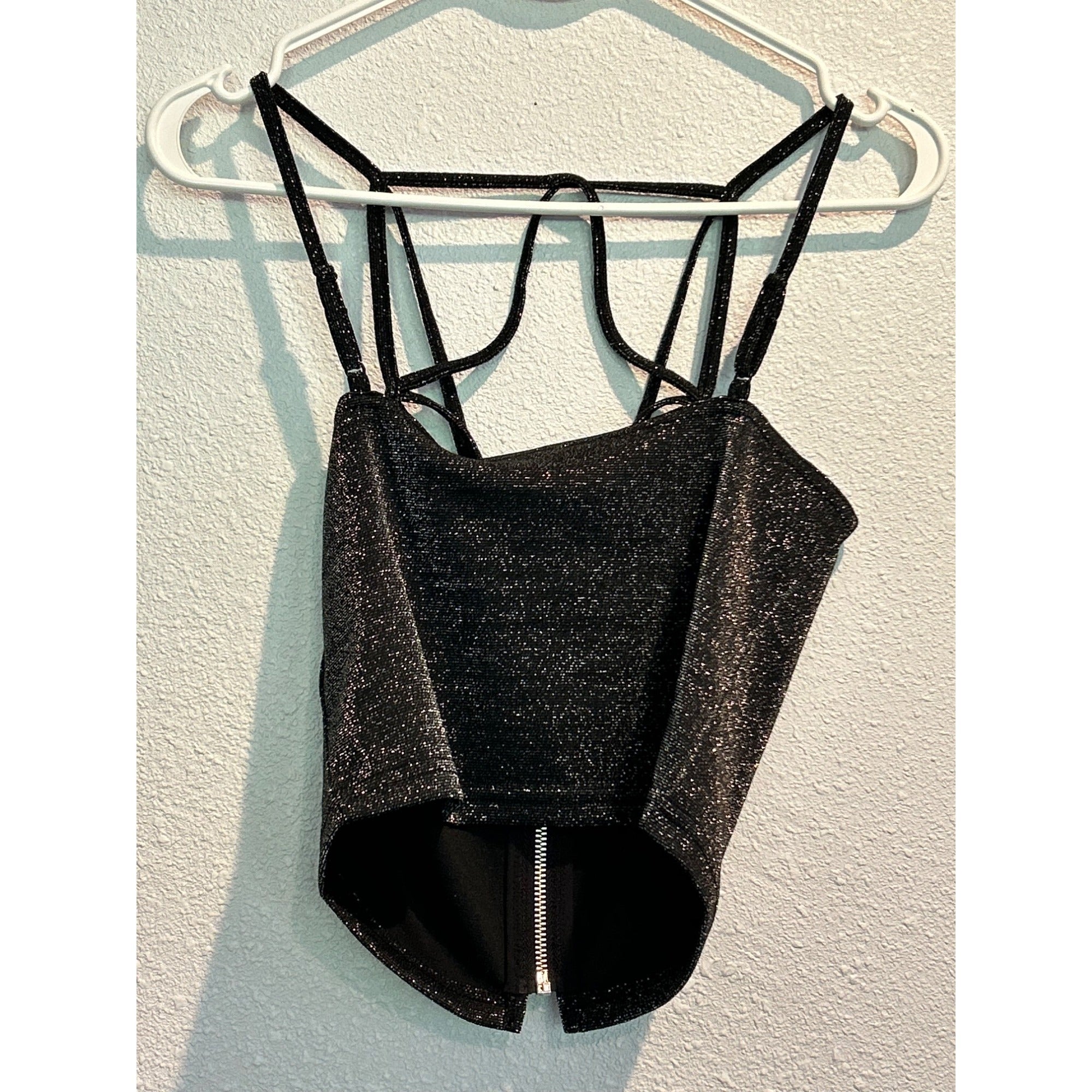 Killstar  Synth Soul Strappy Pentagram Zip Top Tank Glitter Gray NEW!!!