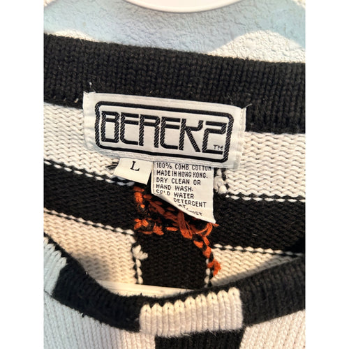 BEREK 2 Knit LARGE Checkered Safari Zoo Animal Sweatshirt Vintage