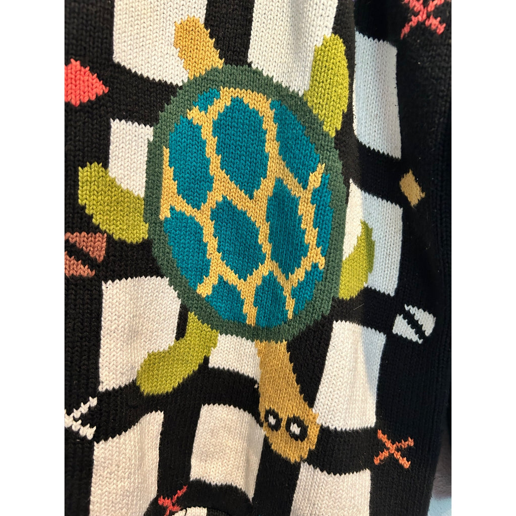 BEREK 2 Knit LARGE Checkered Safari Zoo Animal Sweatshirt Vintage