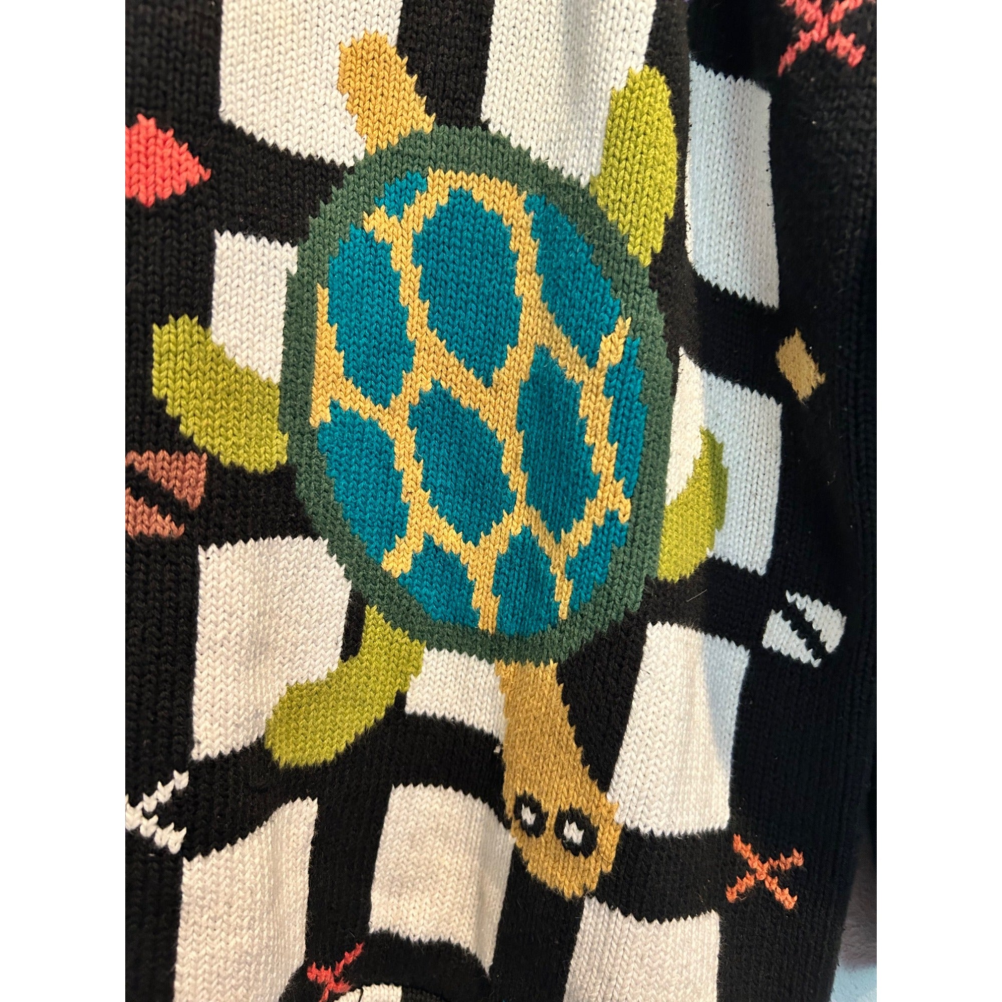 BEREK 2 Knit LARGE Checkered Safari Zoo Animal Sweatshirt Vintage
