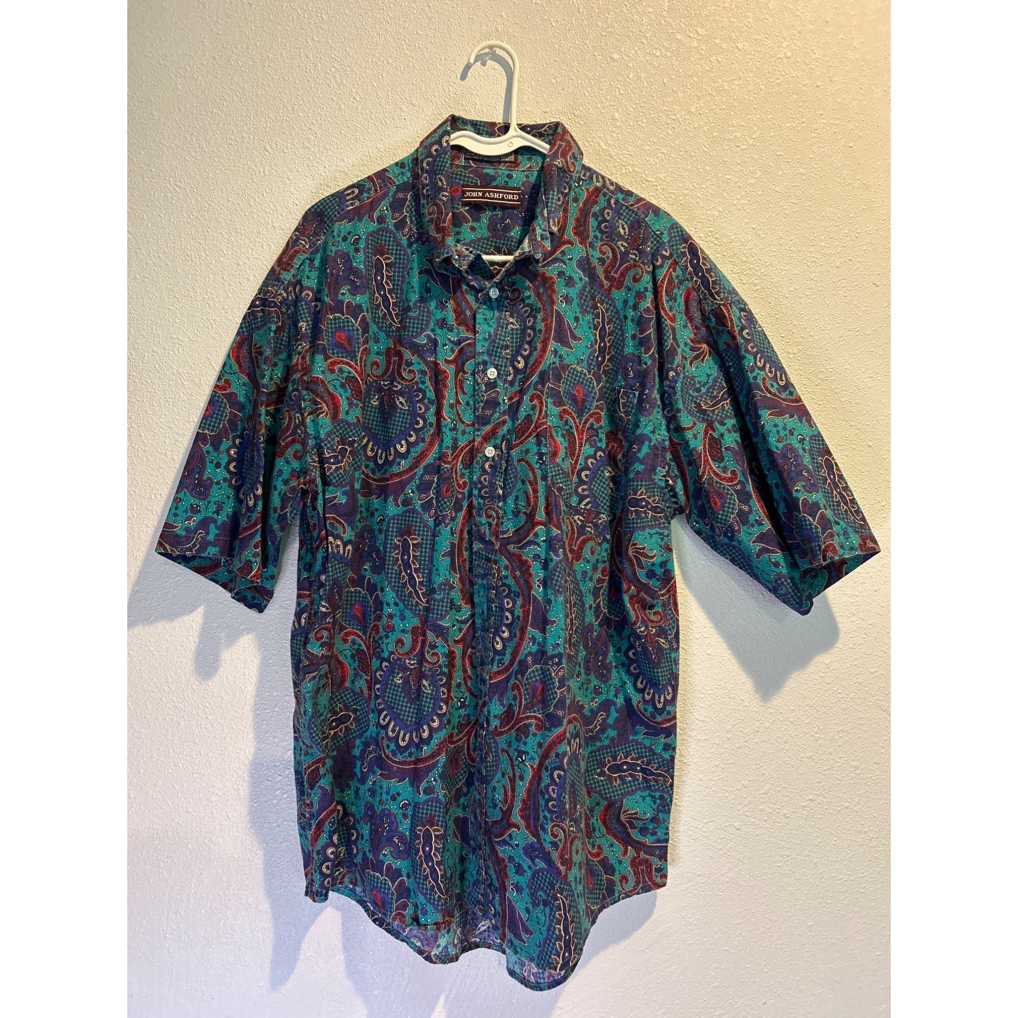 VIntage John Ashford Men's XL Paisley Button Up Short Sleeve Western Printed