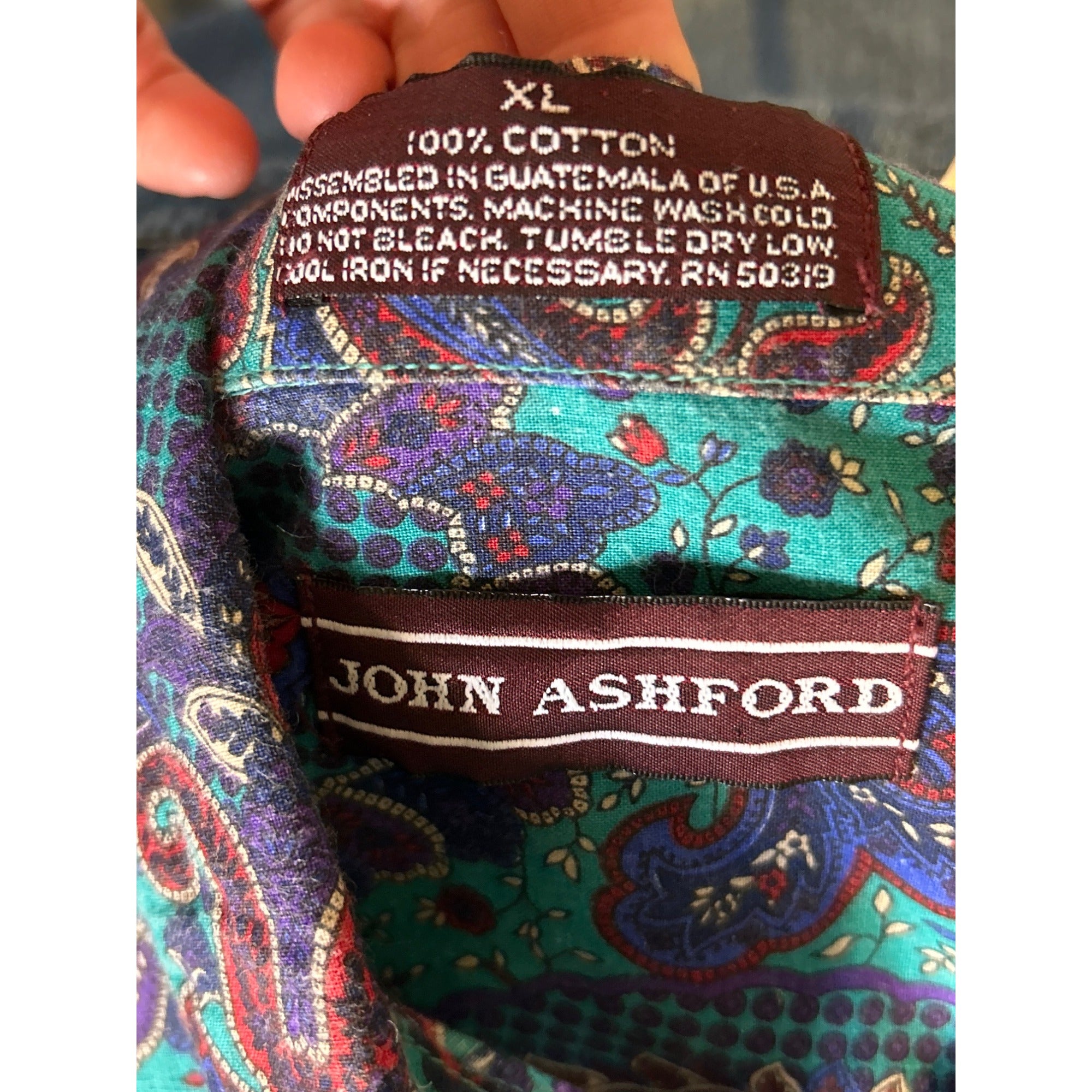 VIntage John Ashford Men's XL Paisley Button Up Short Sleeve Western Printed