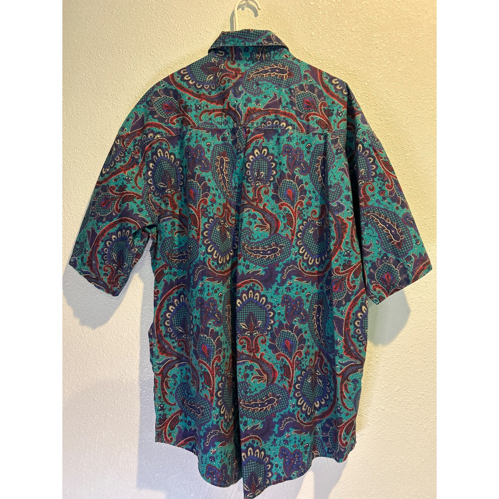 VIntage John Ashford Men's XL Paisley Button Up Short Sleeve Western Printed