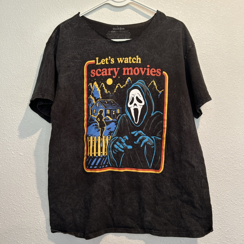 Authentic Scream Ghost Face T-Shirt Let’s Watch Scary Movies Mens LARGE **CUT