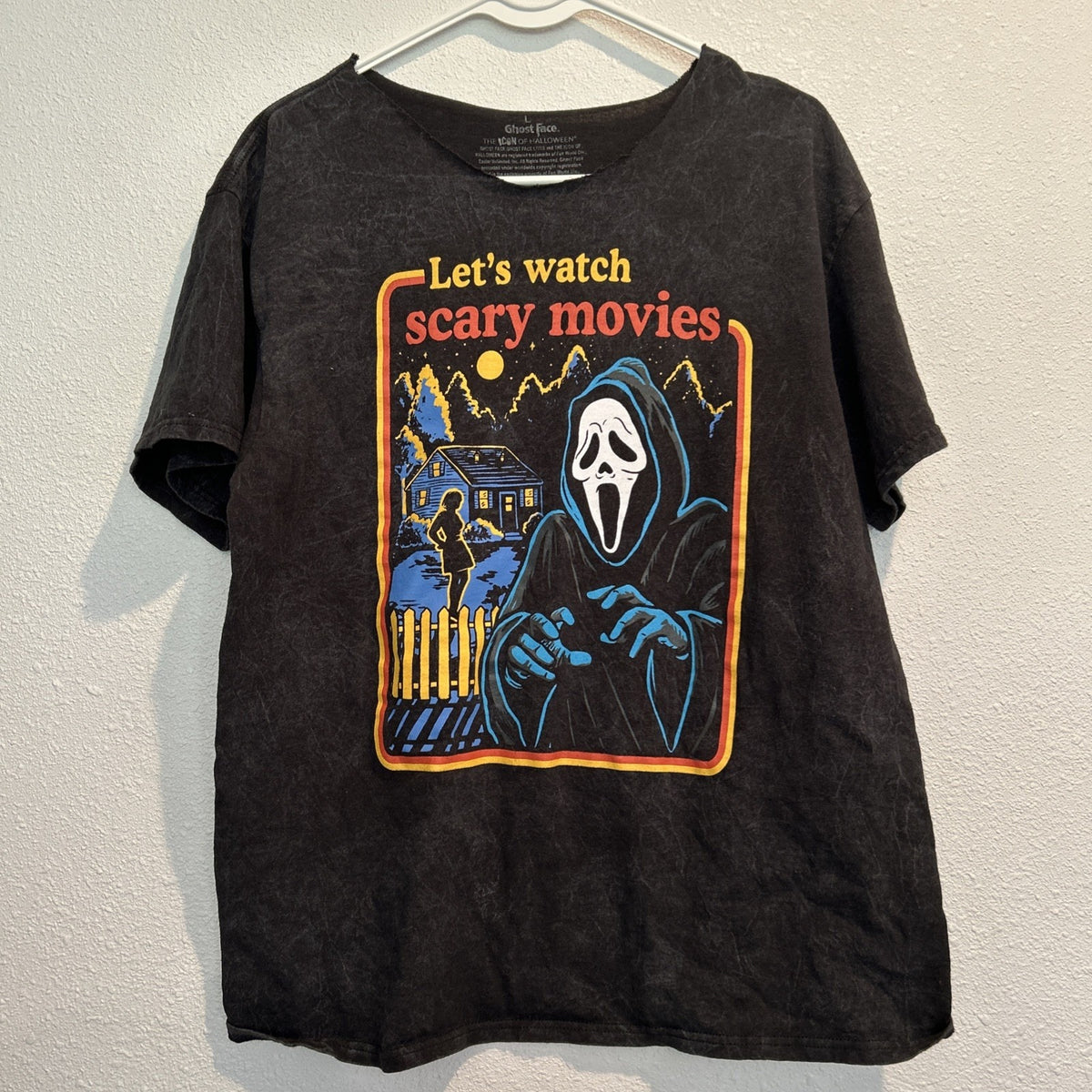 Authentic Scream Ghost Face T-Shirt Let’s Watch Scary Movies Mens LARGE **CUT
