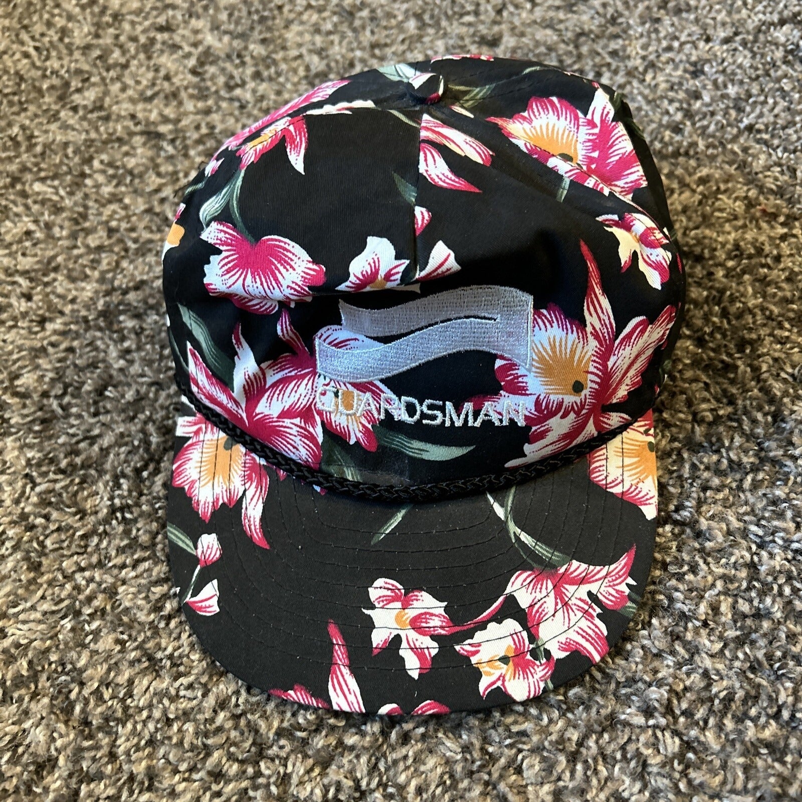 Vintage "Guardsman" Embroidered Snapback Rope Trucker Hat Nissin Floral