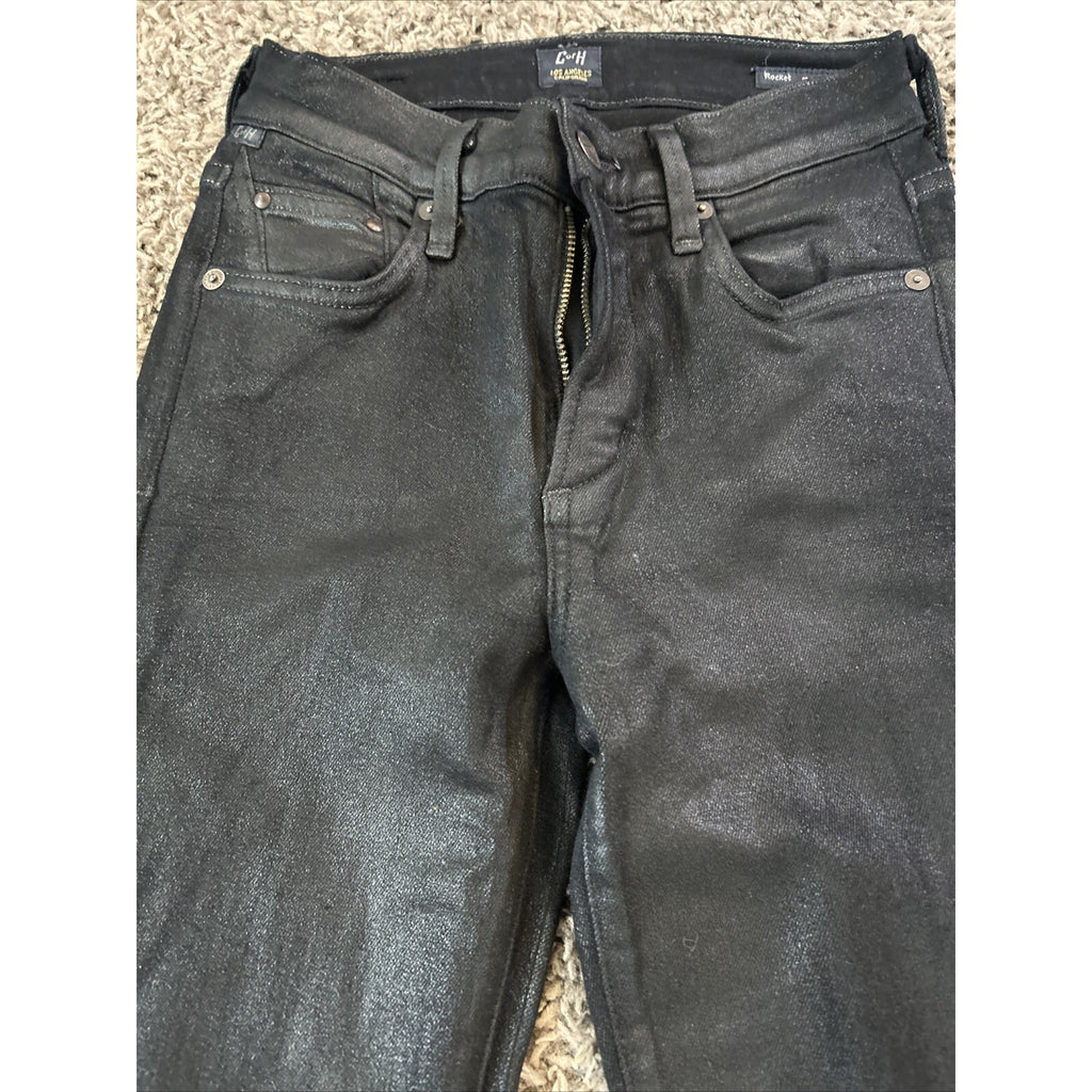 Citizens Of Humanity Womens 24 Skinny Jeans Black  Shiny Stretch Denim Crop