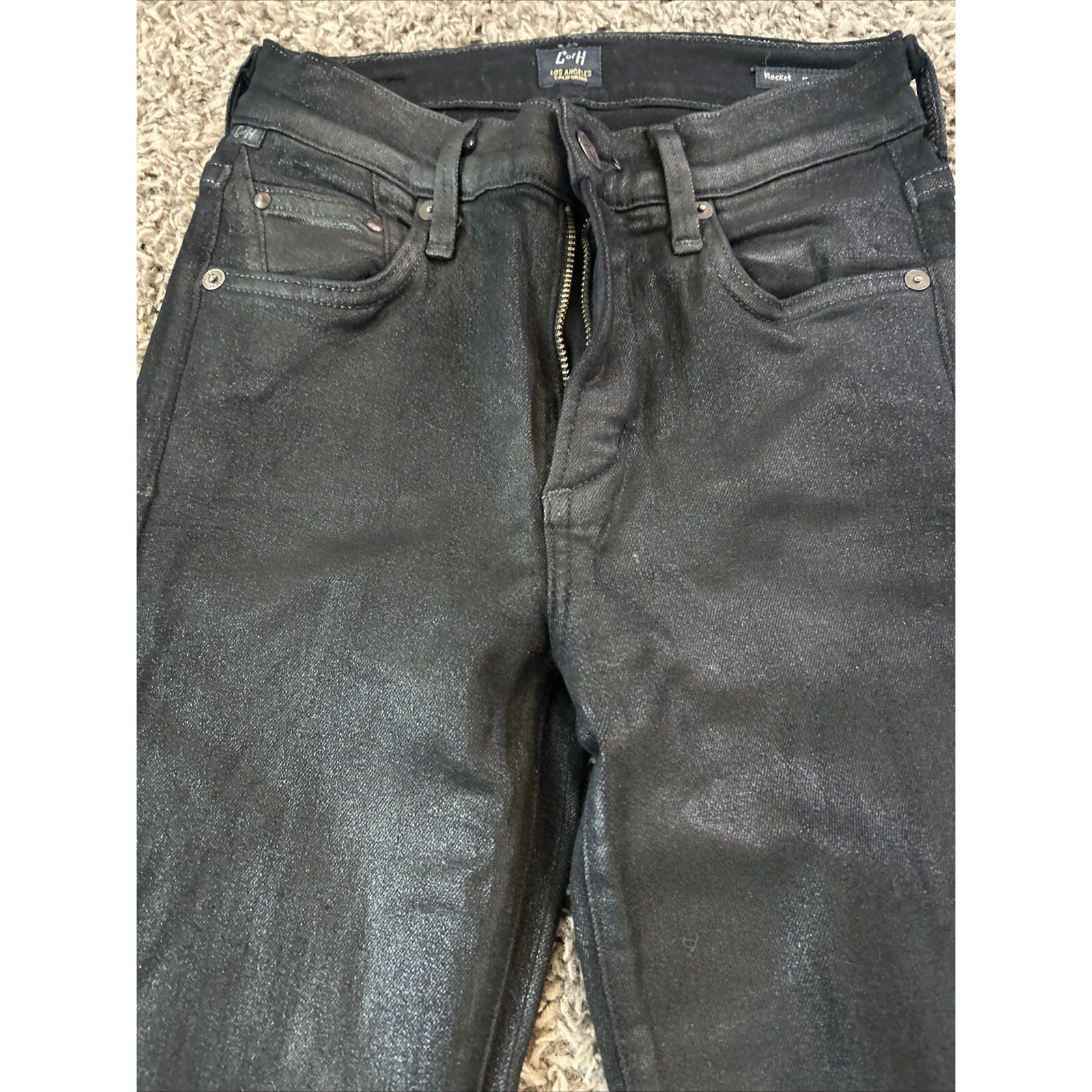 Citizens Of Humanity Womens 24 Skinny Jeans Black  Shiny Stretch Denim Crop