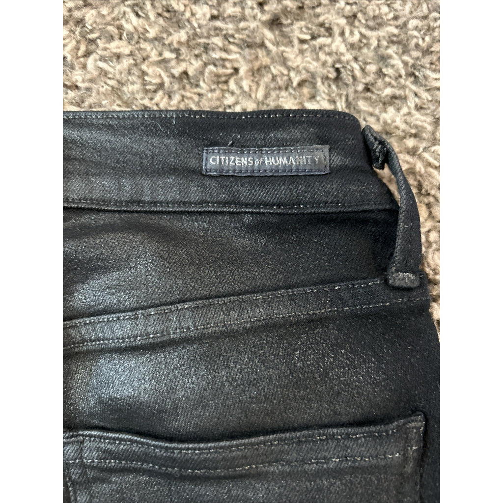 Citizens Of Humanity Womens 24 Skinny Jeans Black  Shiny Stretch Denim Crop