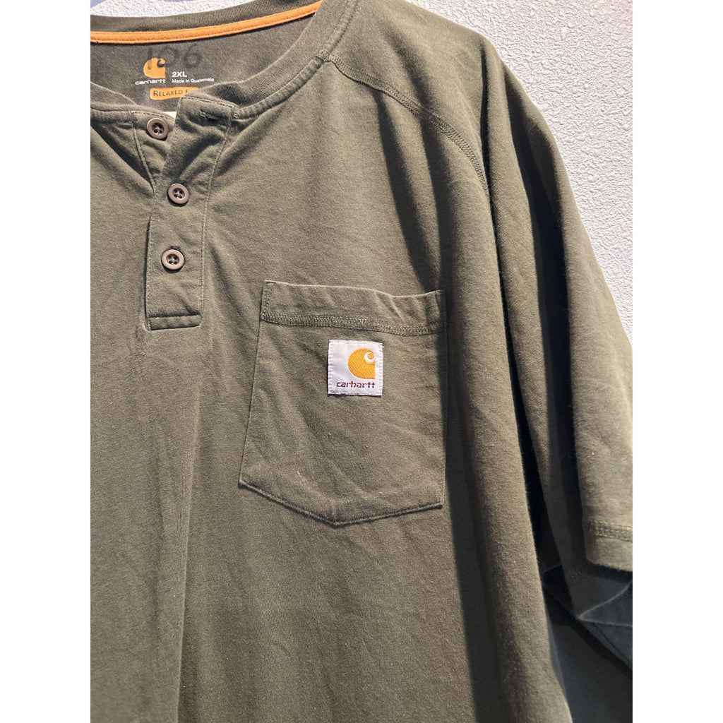 Carhartt (Mens 2XL) Force Henley Work Shirt Short Sleeve Army Green