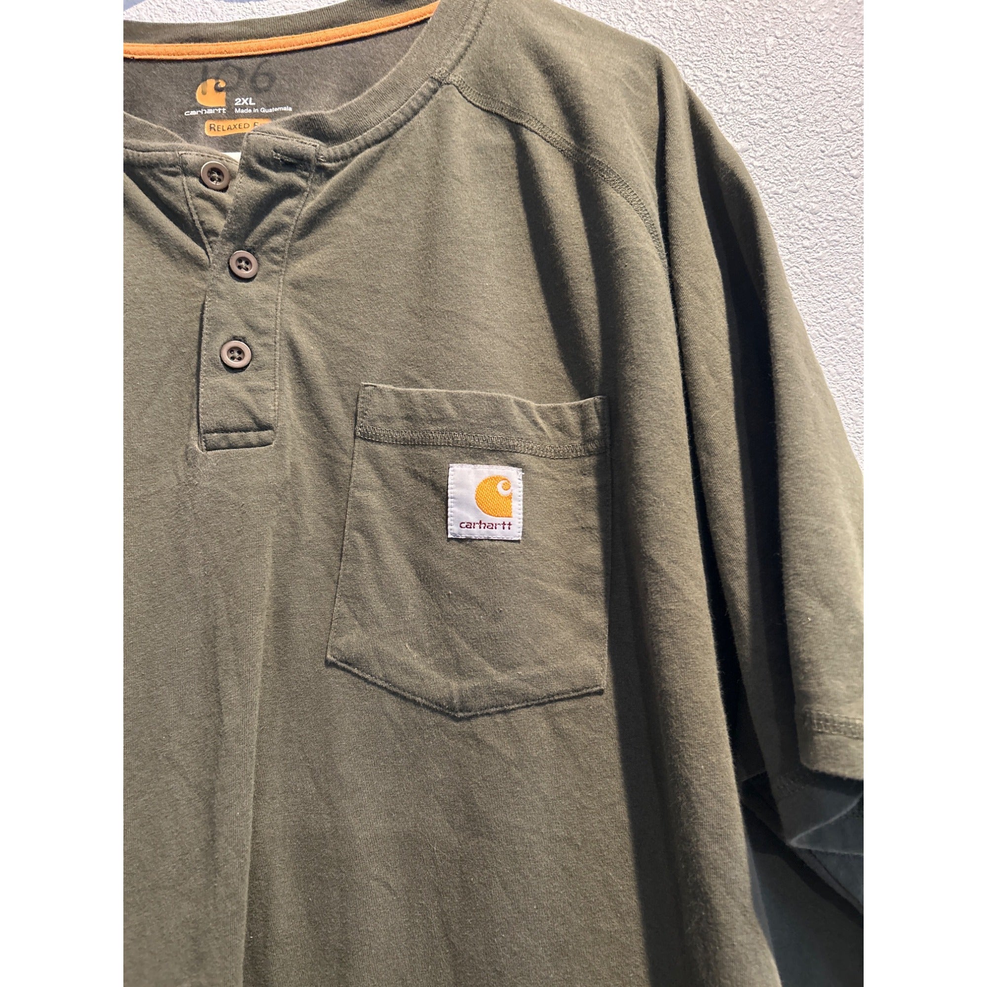 Carhartt (Mens 2XL) Force Henley Work Shirt Short Sleeve Army Green