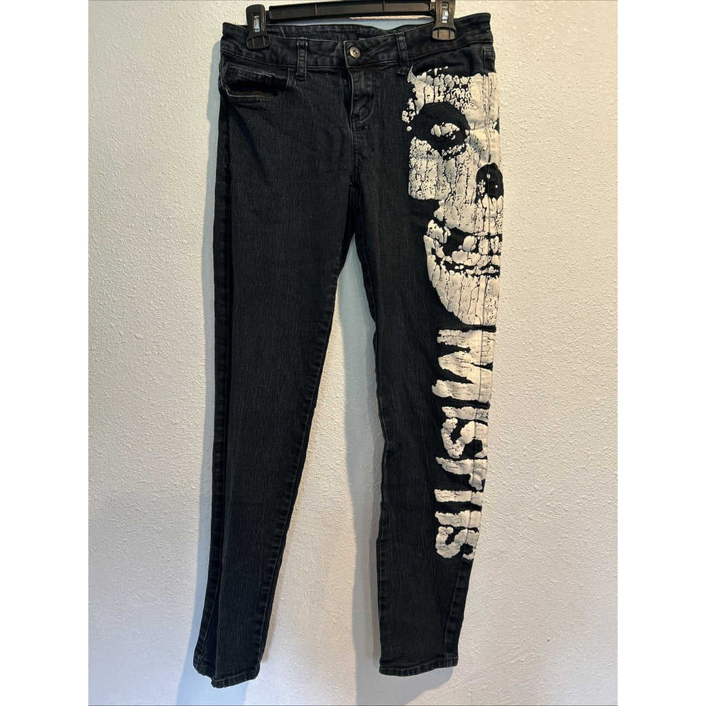 MISFITS Iron Fist (Size 9) SKULL Black Stretch Skinny Denim Jeans