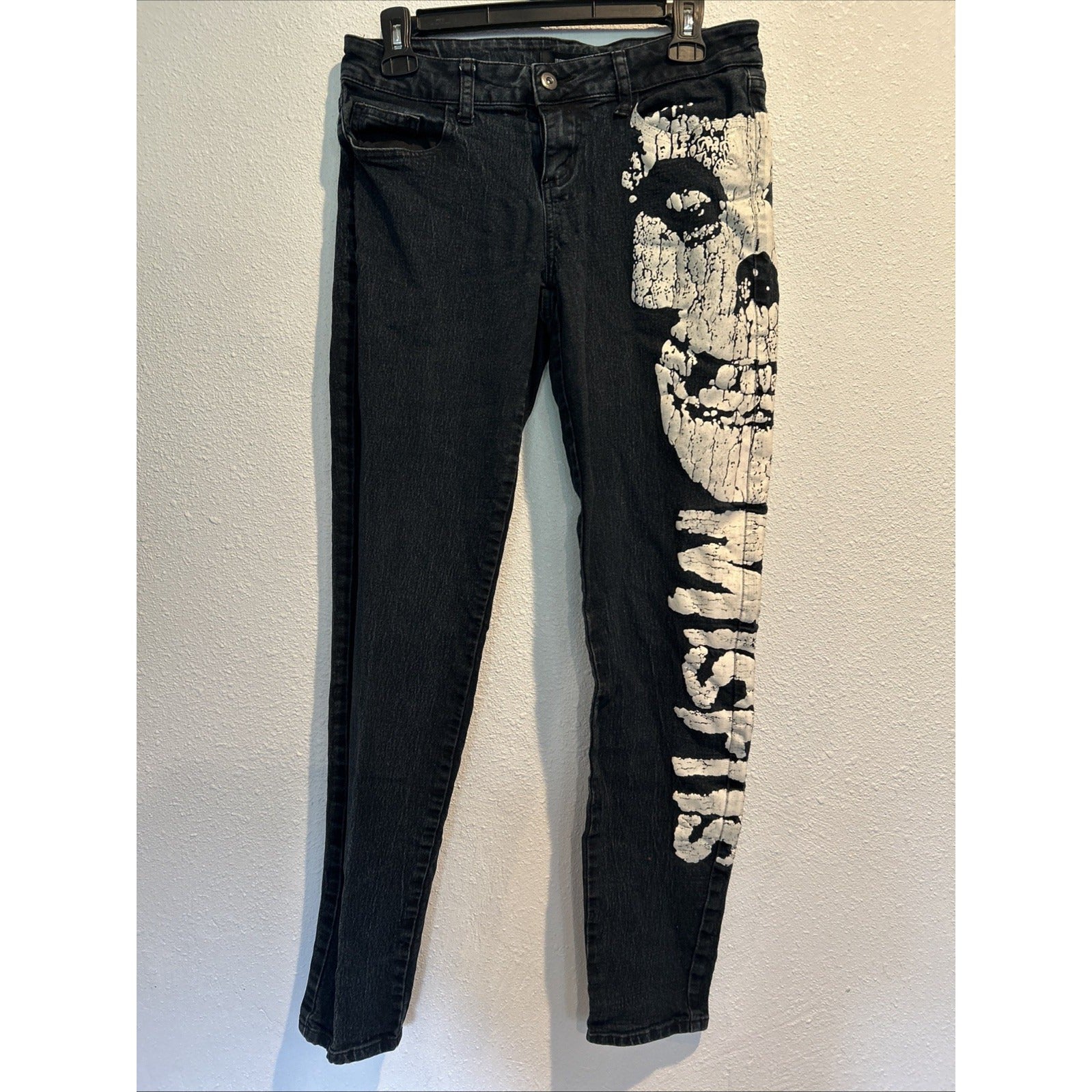 MISFITS Iron Fist (Size 9) SKULL Black Stretch Skinny Denim Jeans