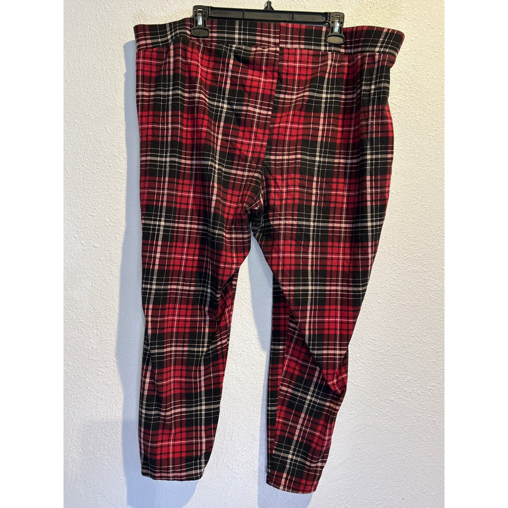 Torrid Women's Size 4X Capri Leggings Maroon & Black Plaid, Stretch Punk Grunge