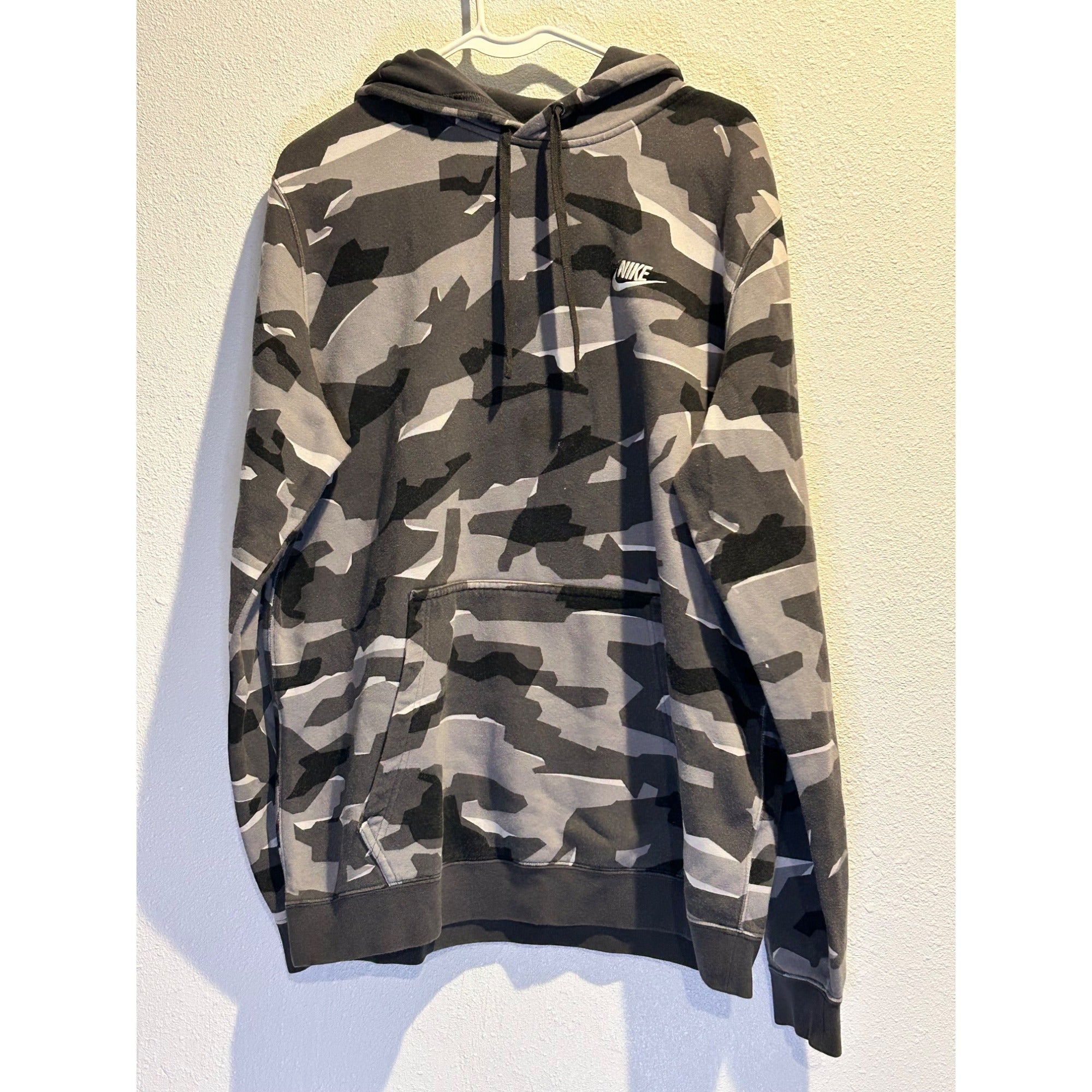 Nike Hoodie (Mens Large) Gray Black Camo Pullover Sweatshirt AR1313-065 Fleece