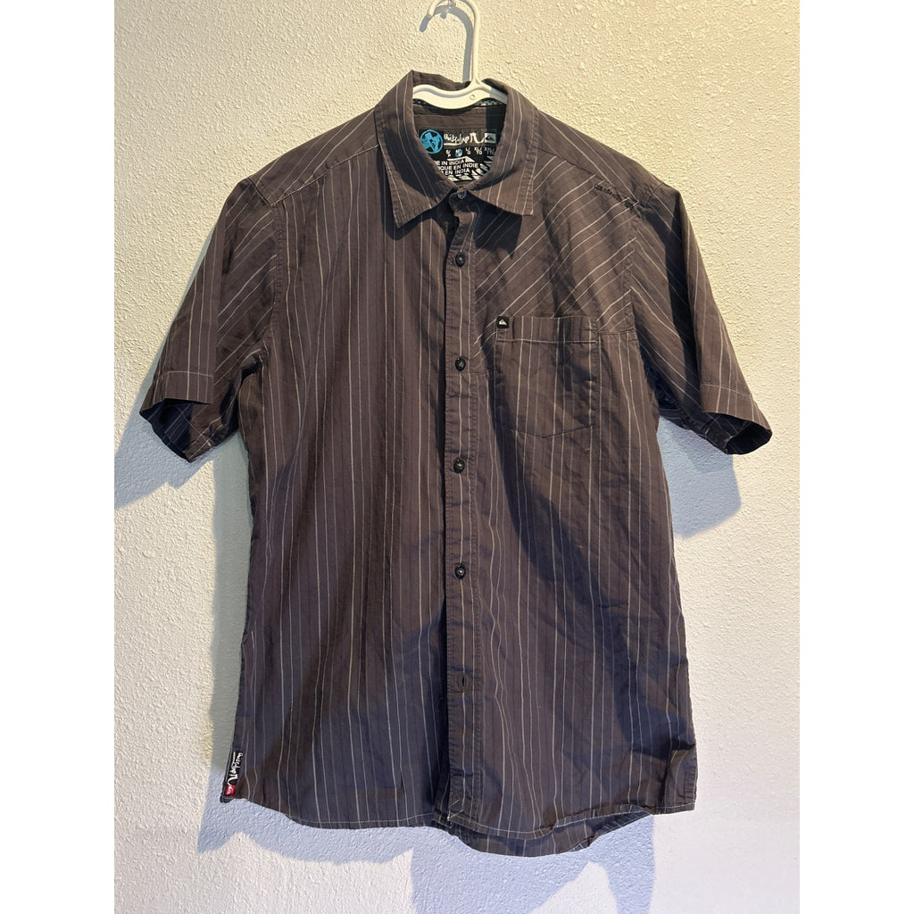 Quicksilver Short Sleeve Button Up Shirt Mens Medium Gray Pinstripe