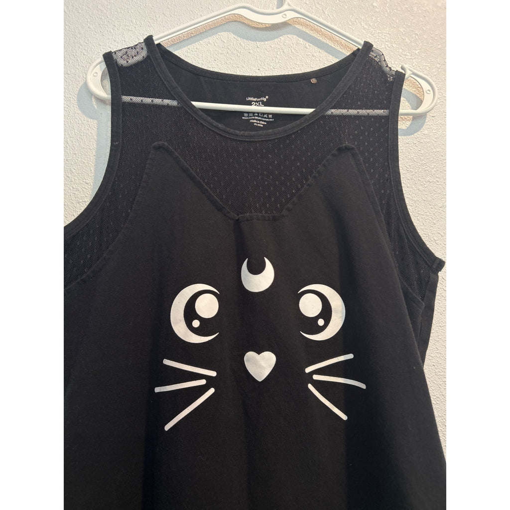 Little for Big 2XL Black Adult Bodysuit Kitty Cat Face Mesh