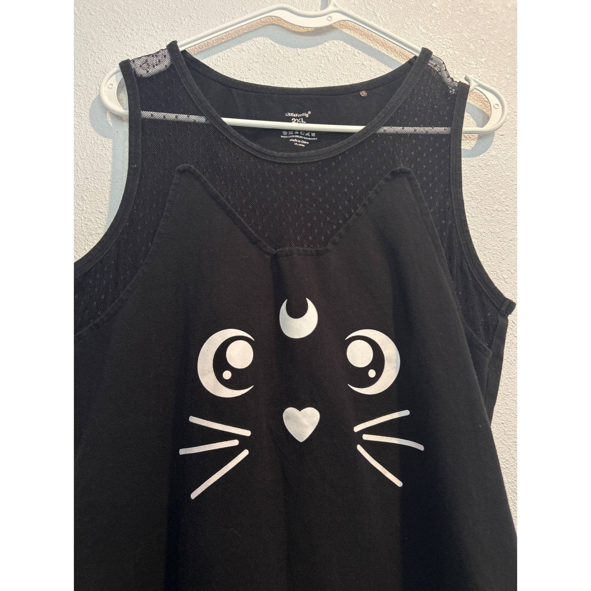 Little for Big 2XL Black Adult Bodysuit Kitty Cat Face Mesh