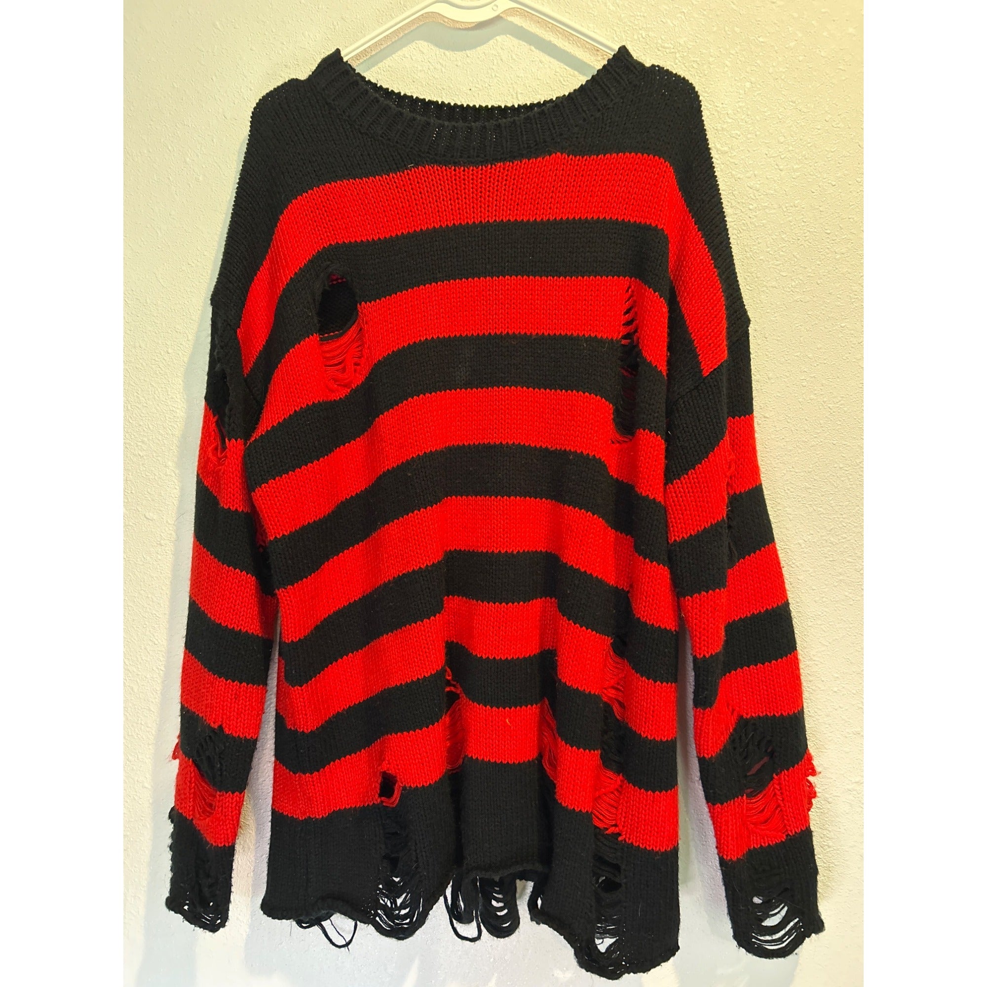 CHOII (XL) Distressed Kreuger Goth Sweater Black / Red Knit Pullover