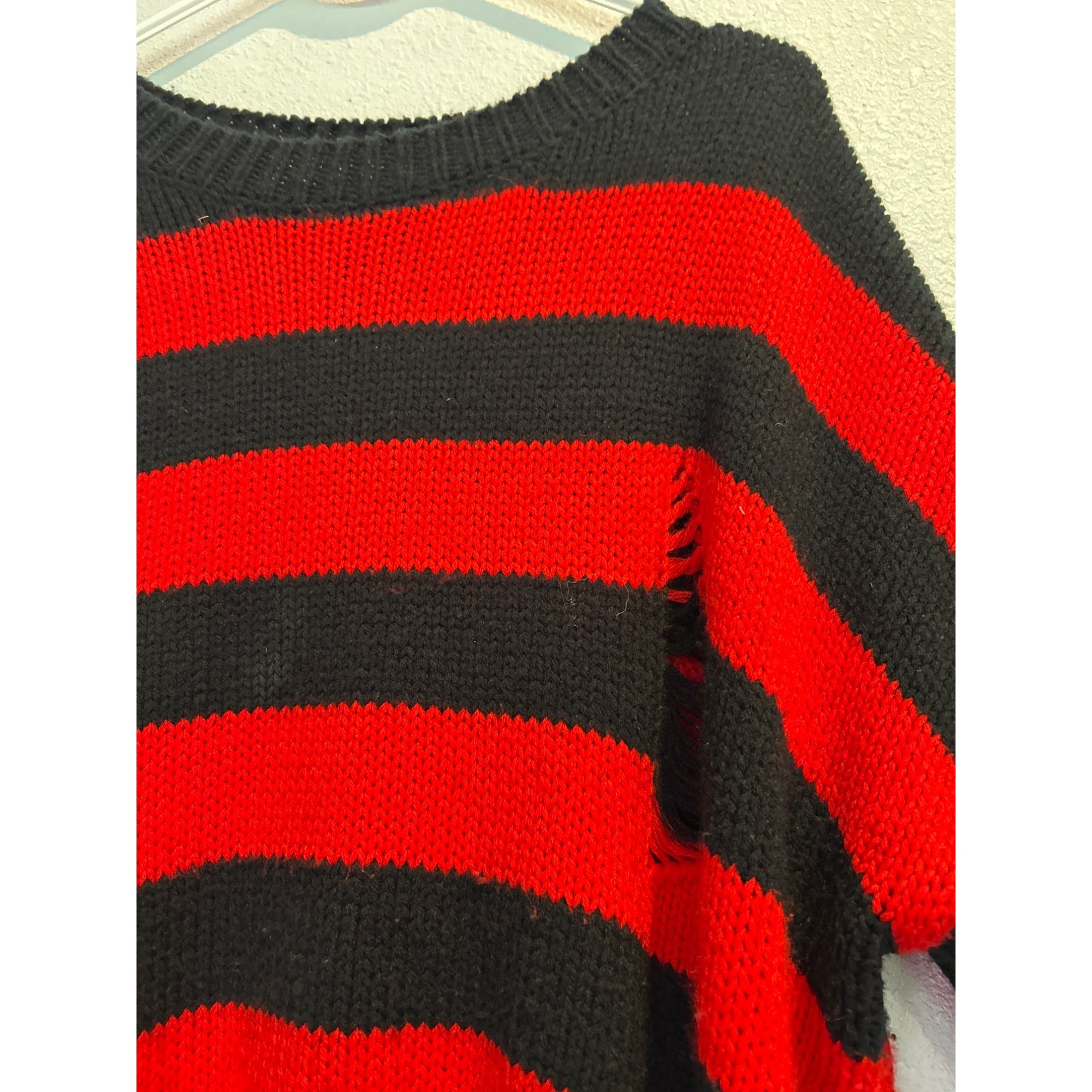 CHOII (XL) Distressed Kreuger Goth Sweater Black / Red Knit Pullover