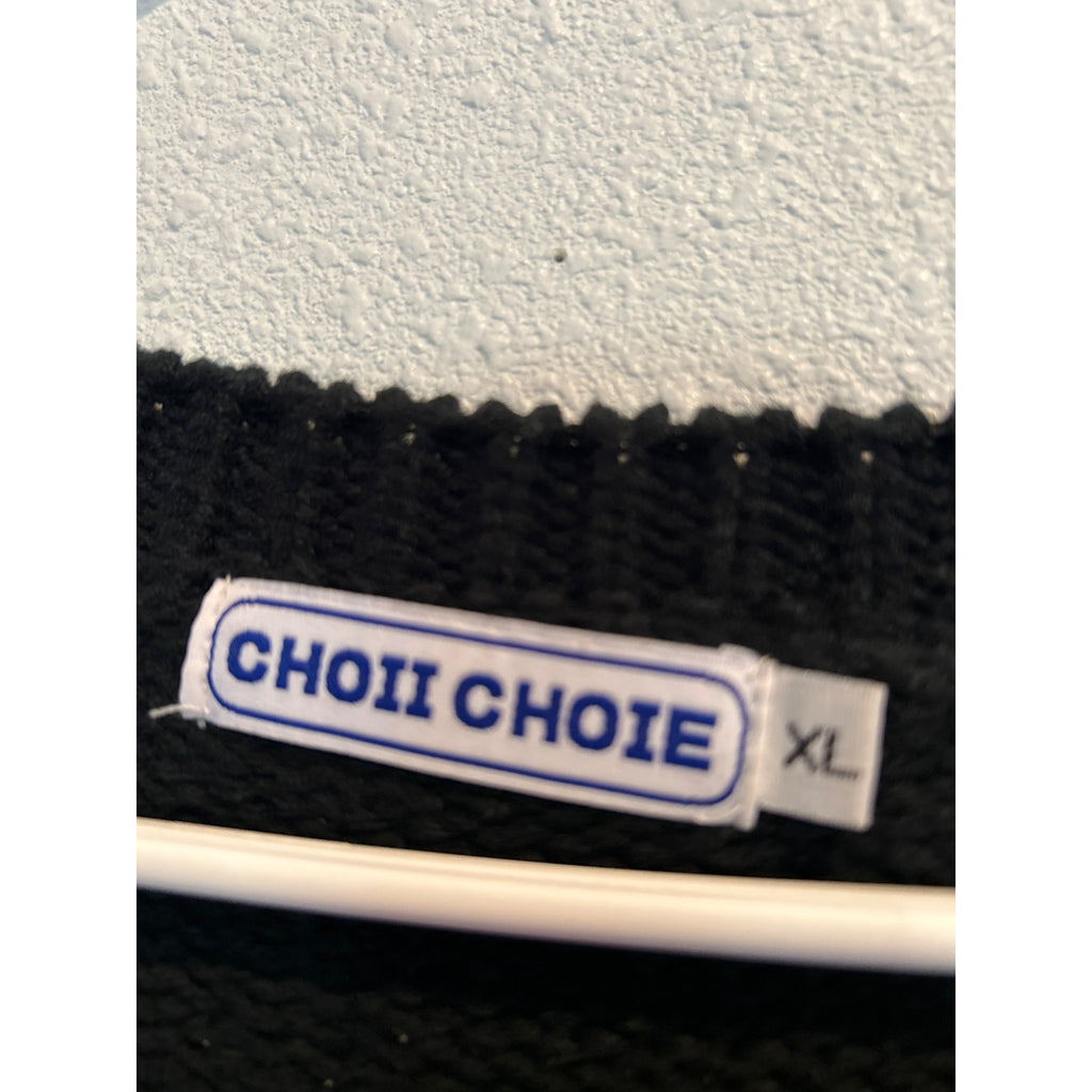 CHOII (XL) Distressed Kreuger Goth Sweater Black / Red Knit Pullover