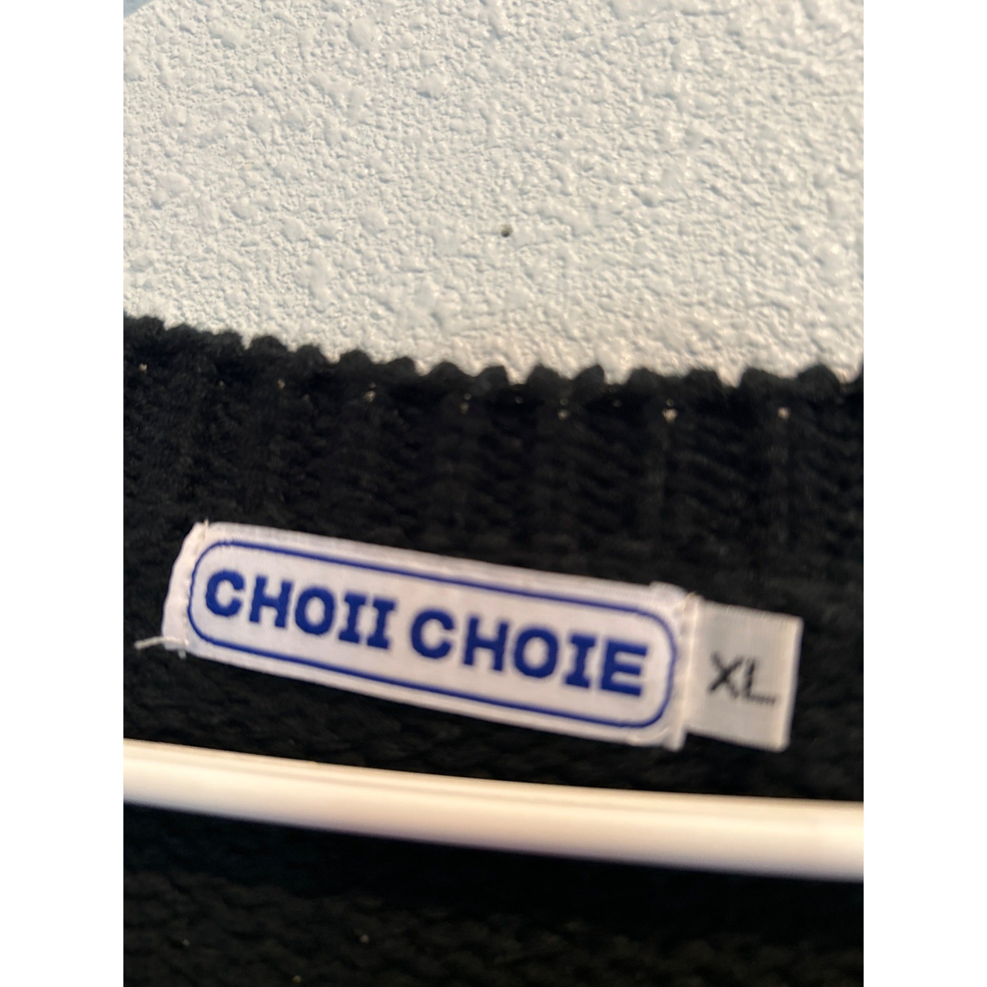 CHOII (XL) Distressed Kreuger Goth Sweater Black / Red Knit Pullover