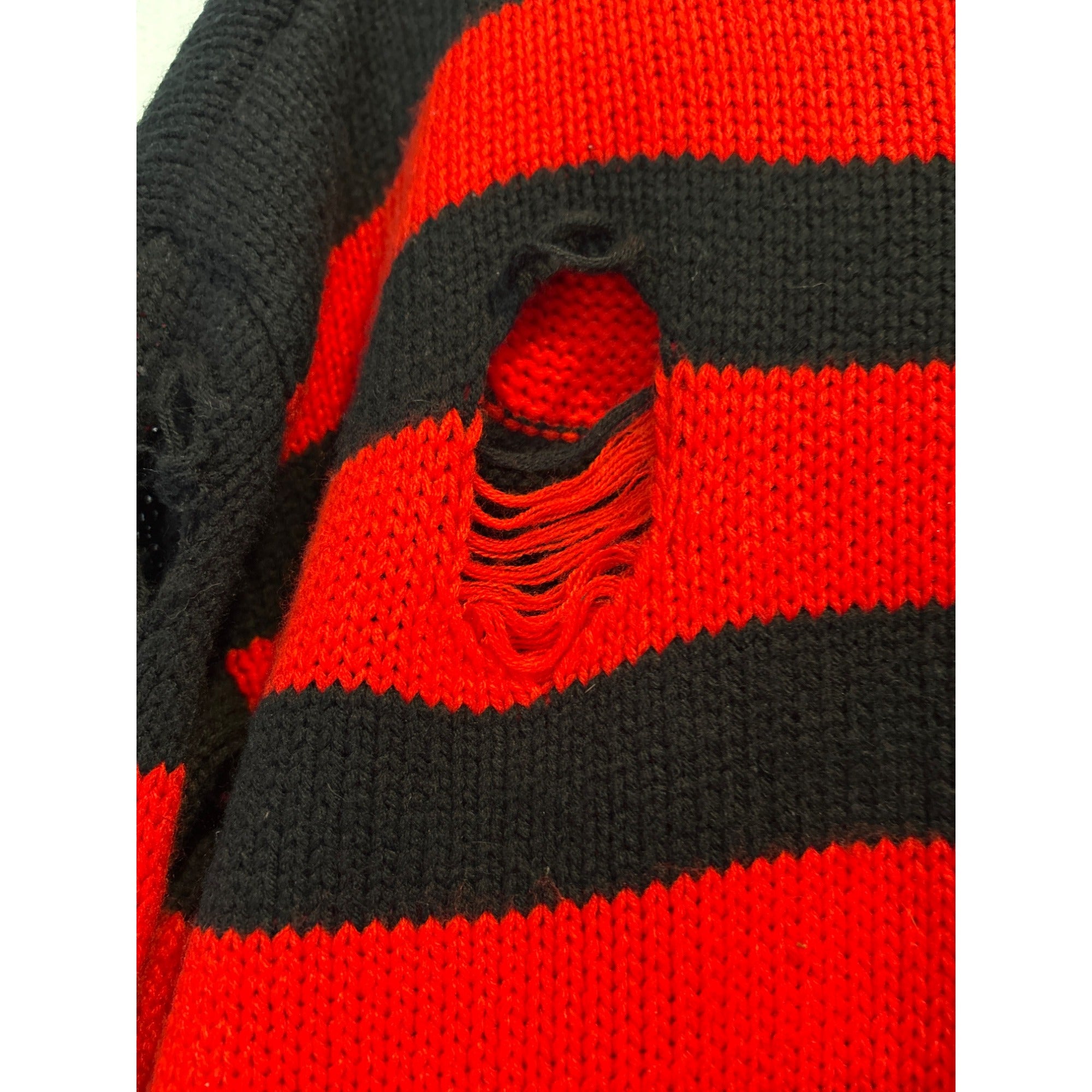 CHOII (XL) Distressed Kreuger Goth Sweater Black / Red Knit Pullover