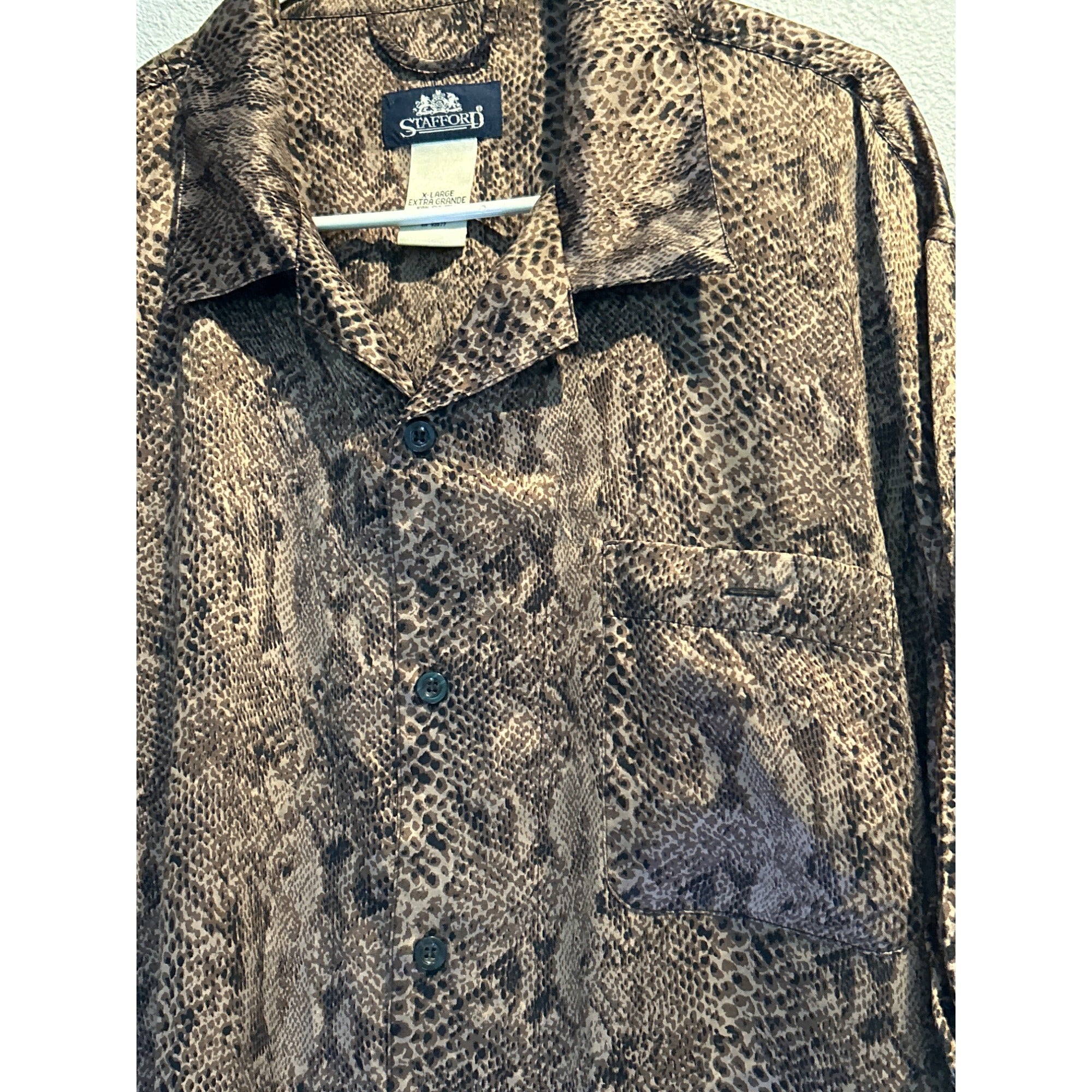 STAFFORD Mens XL Button Shirt SILK Snake Print Animal