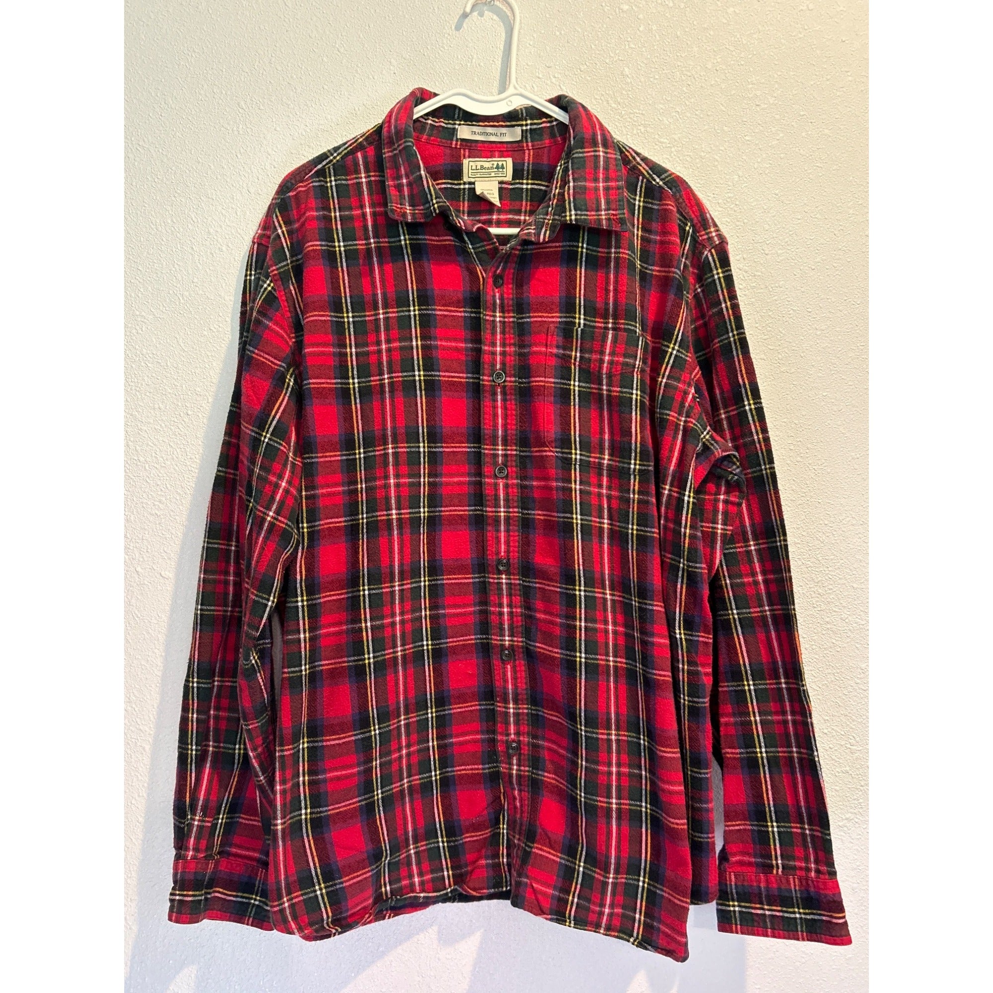 L.L. Bean MENS XL Plaid Flannel Cotton Button Up Long Sleeve Shirt