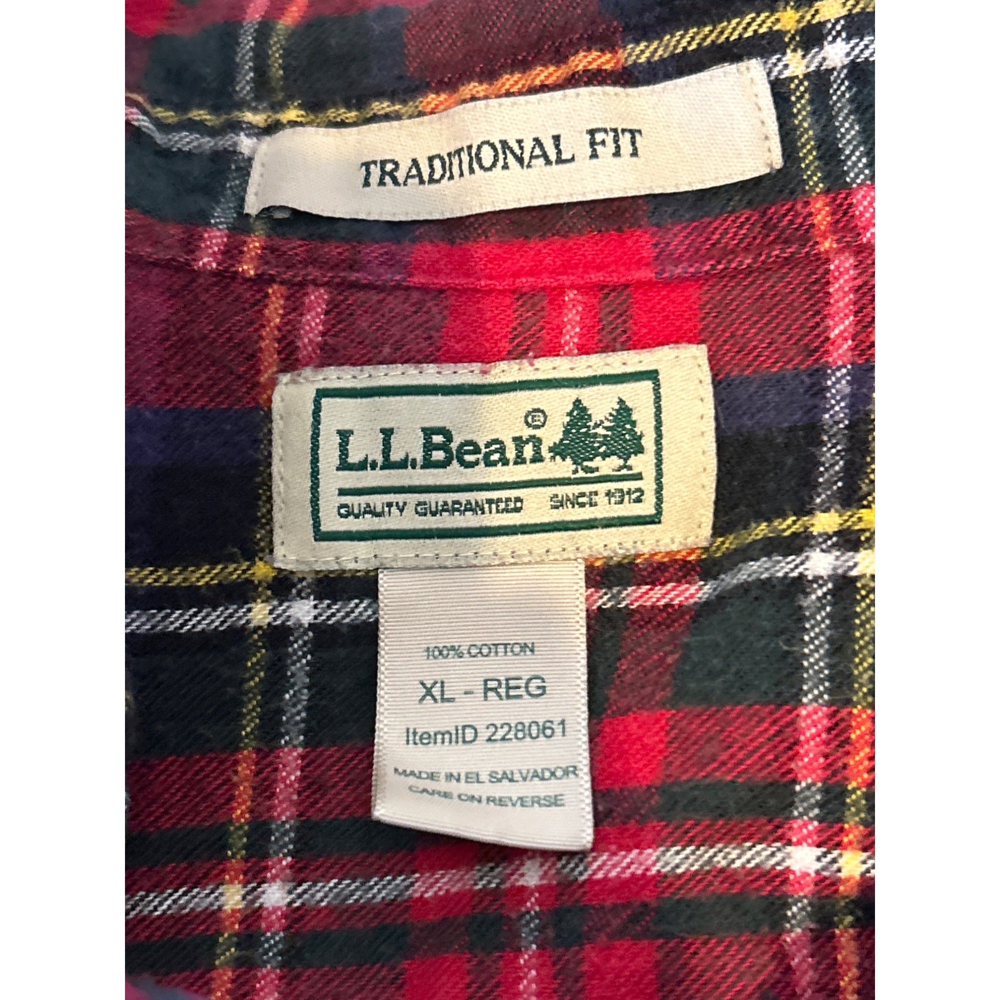L.L. Bean MENS XL Plaid Flannel Cotton Button Up Long Sleeve Shirt