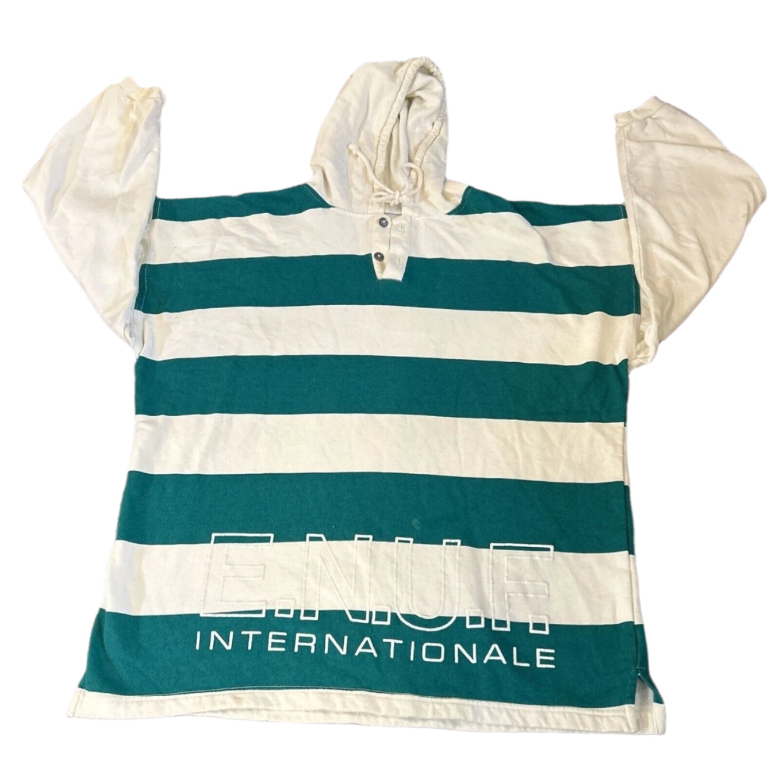 VINTAGE Enuf International LARGE 90’s Hoodie Green White Striped Pullover