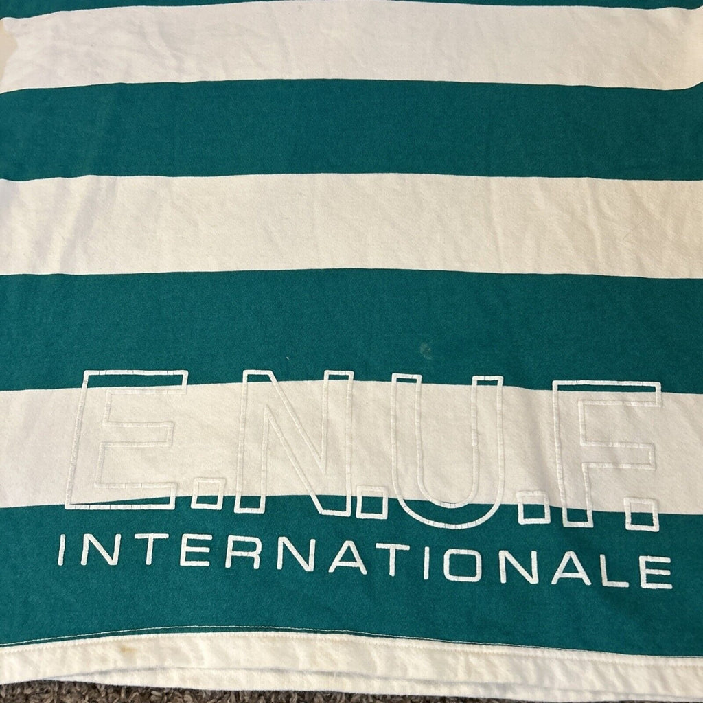 VINTAGE Enuf International LARGE 90’s Hoodie Green White Striped Pullover
