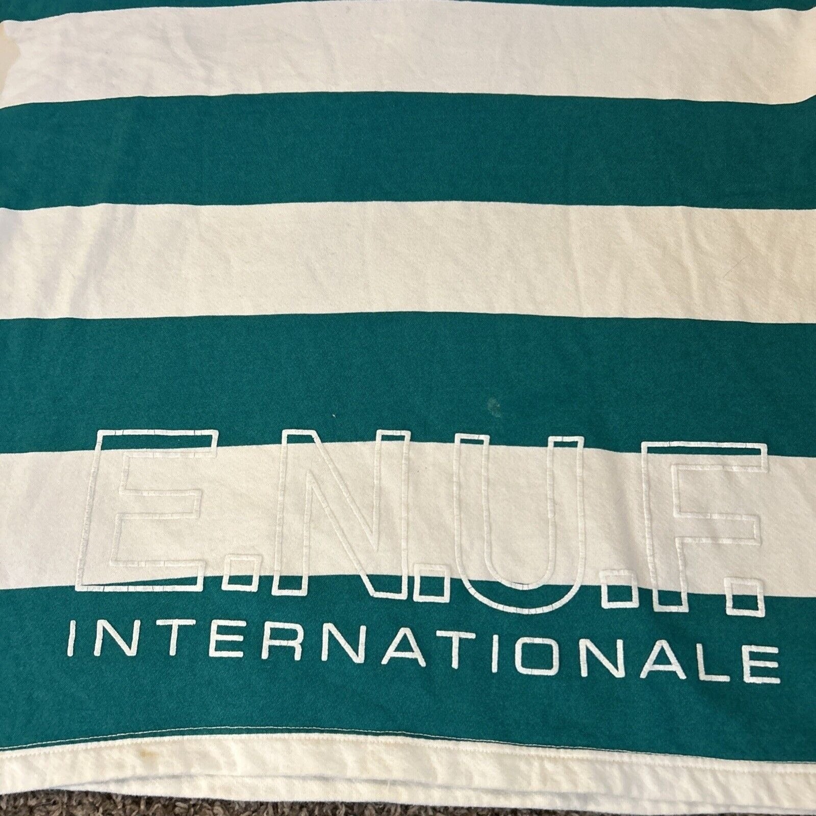 VINTAGE Enuf International LARGE 90’s Hoodie Green White Striped Pullover